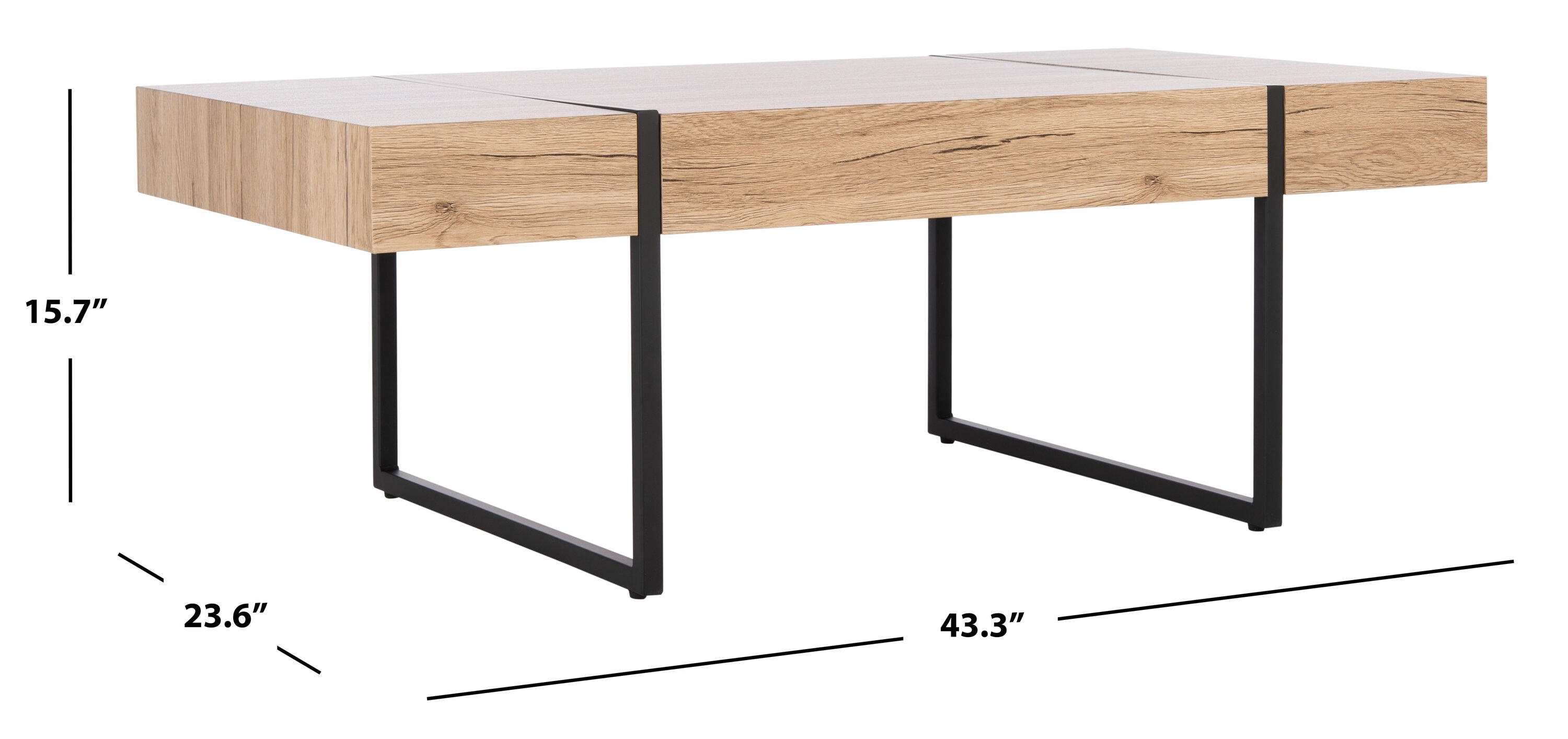 Tristan Natural Black 48" Rectangular Wood Metal Coffee Table