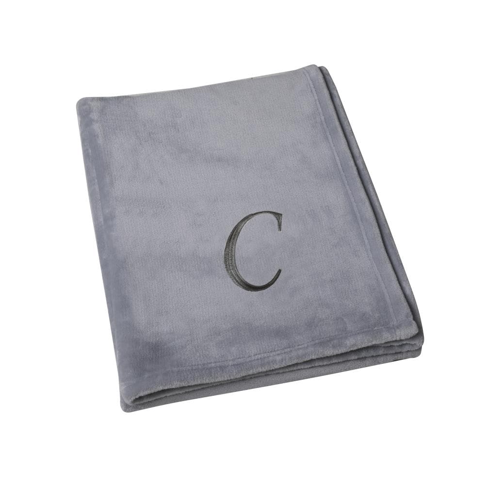 Swift Home SHTH1-003-C Super soft monogram embroidered throw Grey-C 50-in x 60-in Polyester Throw