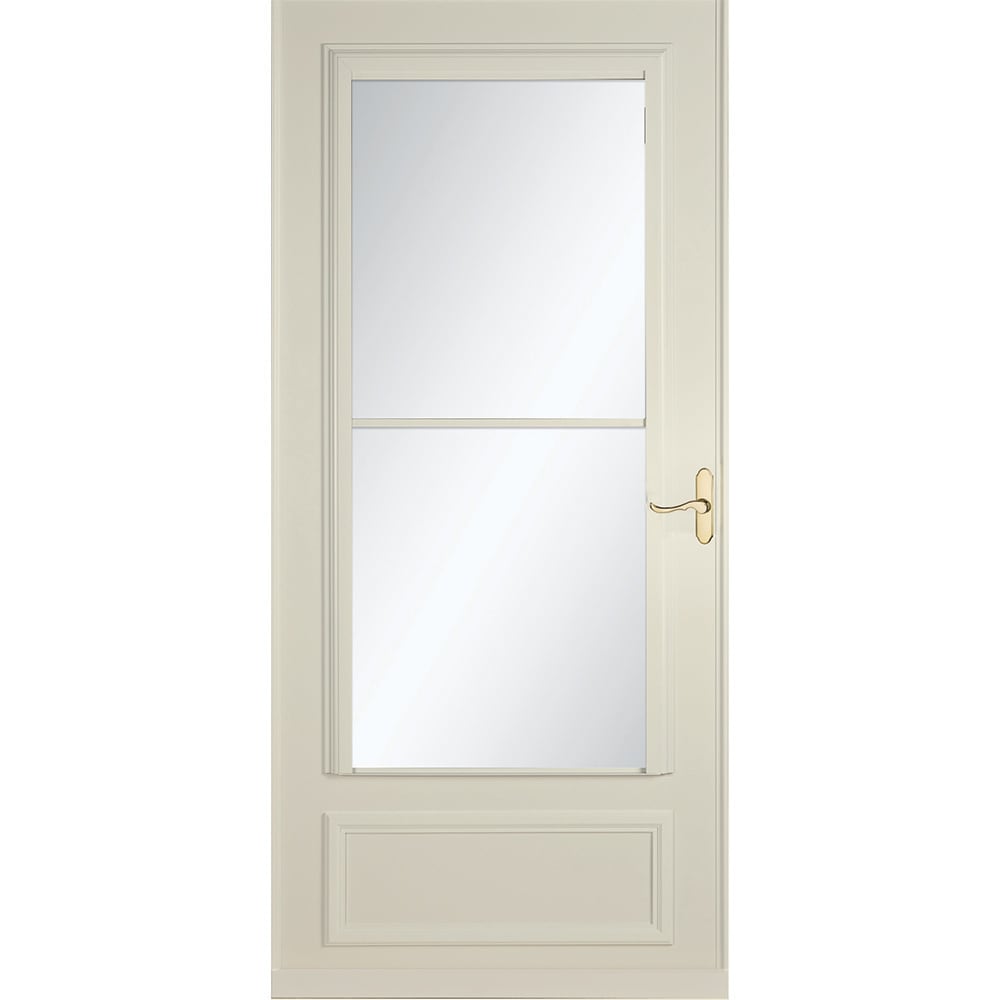 Savannah 36-in x 81-in Almond Mid-view Retractable Screen Wood Core Storm Door with Polished Brass Handle in Off-White | - LARSON 37080082