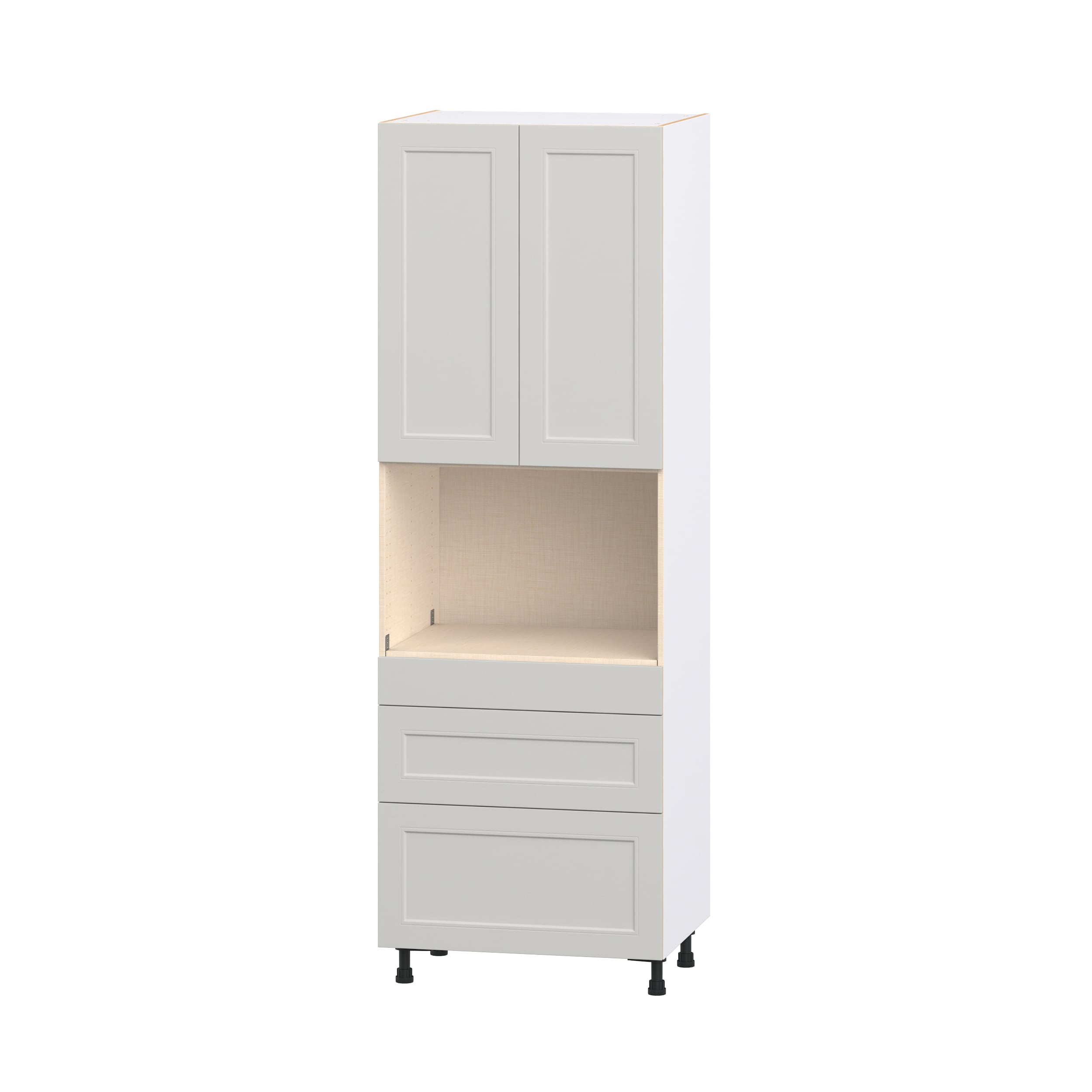 Hugo&Borg DSTM3D3089.5-BE Belcourt 30-in W x 89.5-in H x 24.5-in D Painted Light Gray 3 -Drawers Pantry Fully assembled Cabinet Recessed Panel Shaker