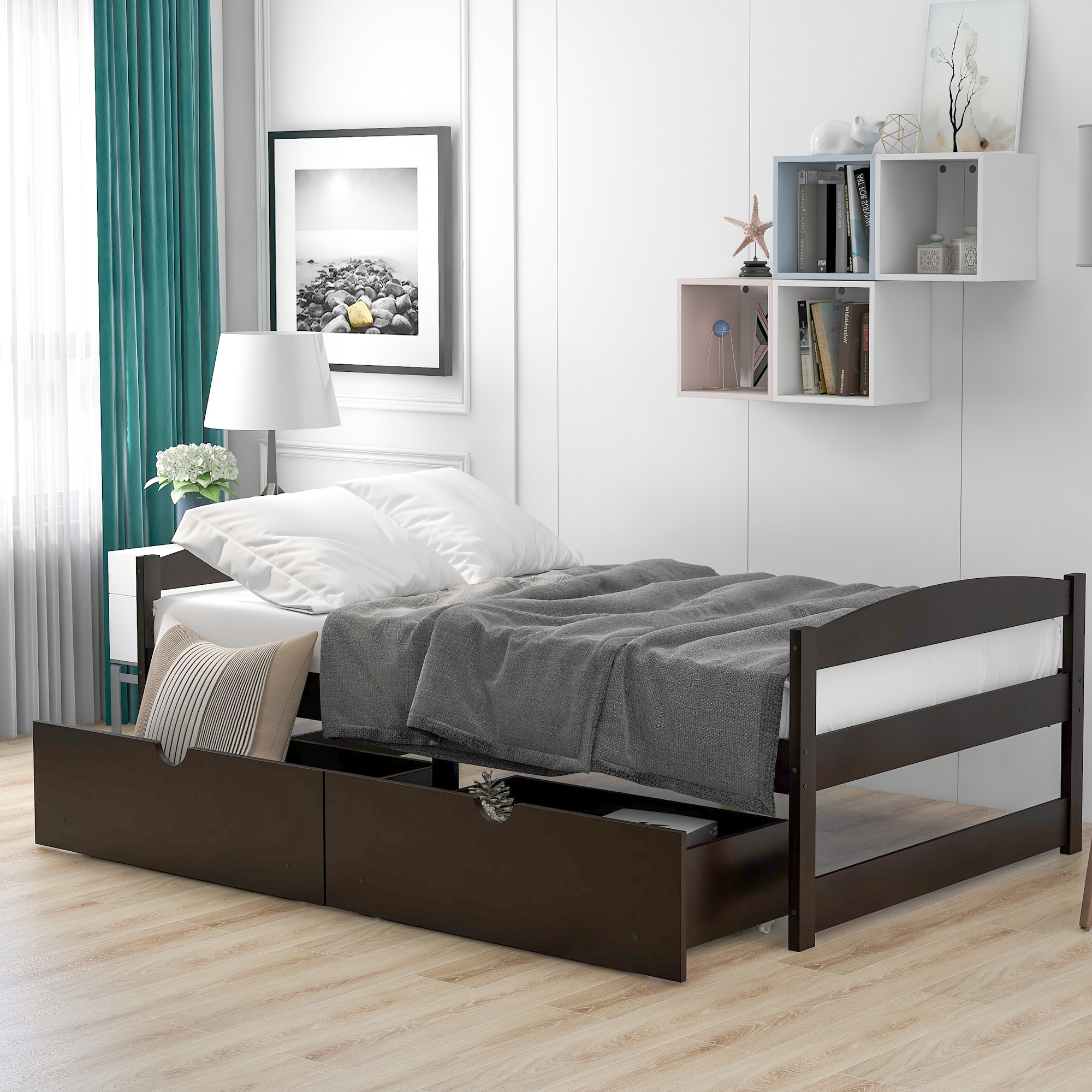 ModernLuxe WF195910AAP Twin size platform bed with two drawers espresso