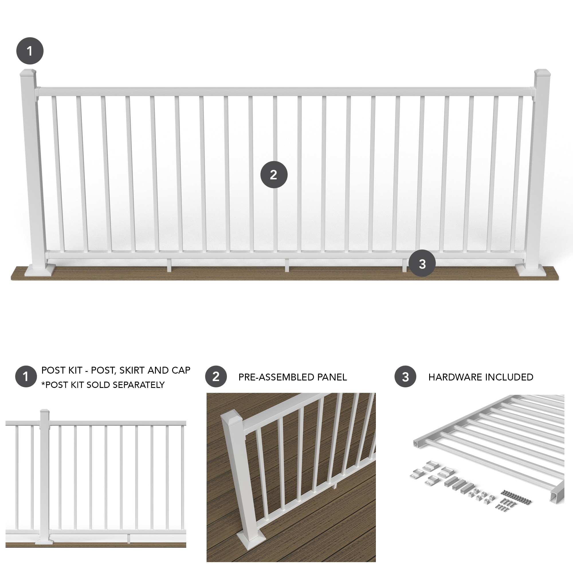 Deckorators Pre-Assembled Aluminum 8-ft x 2.25-in x 3-ft Textured White Aluminum  Deck Rail Kit in the Deck Railing Systems department at