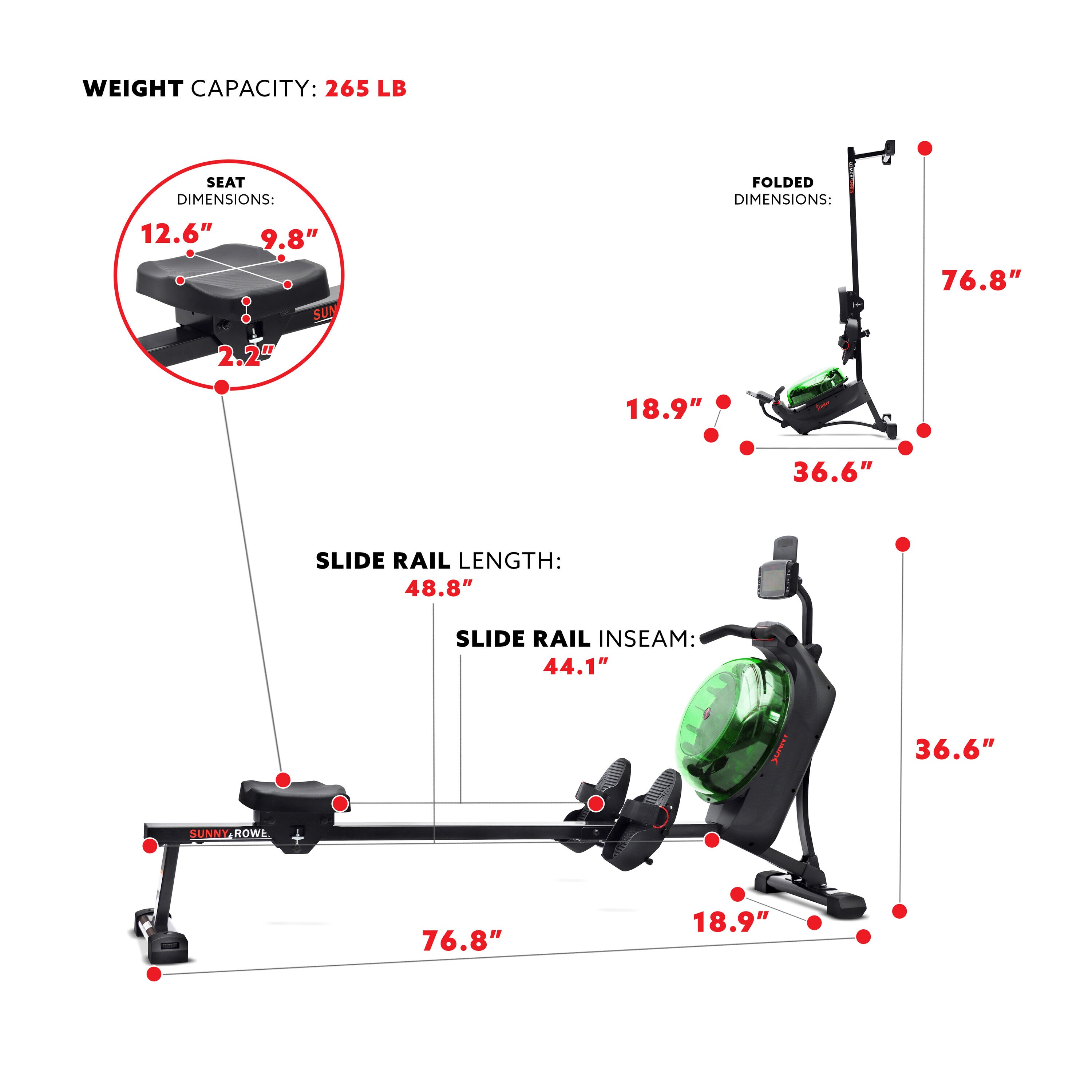Sunny Health & Fitness SF-RW522017BLU Rowing-Machines - View #2