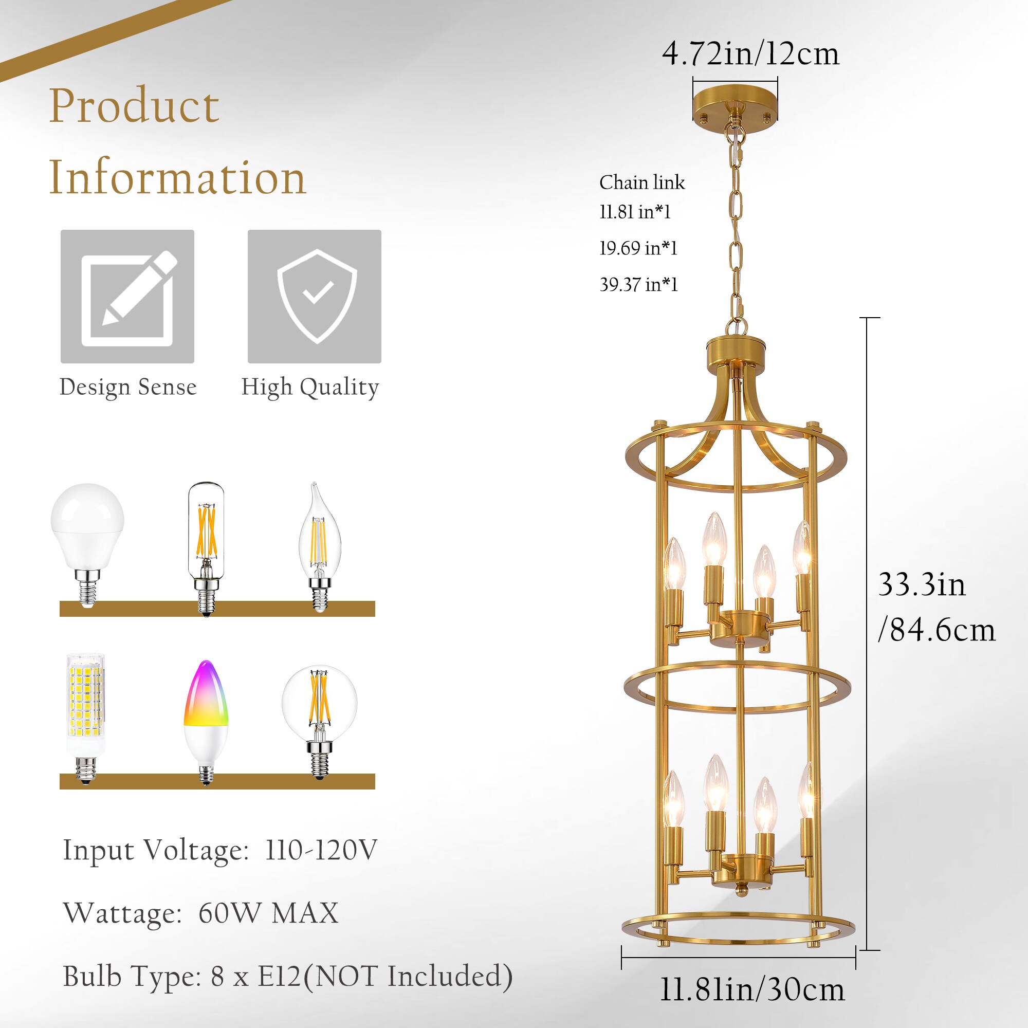 xersbav Modern Farmhouse Gold Lantern Chandelier 8 Light Candle Style ...