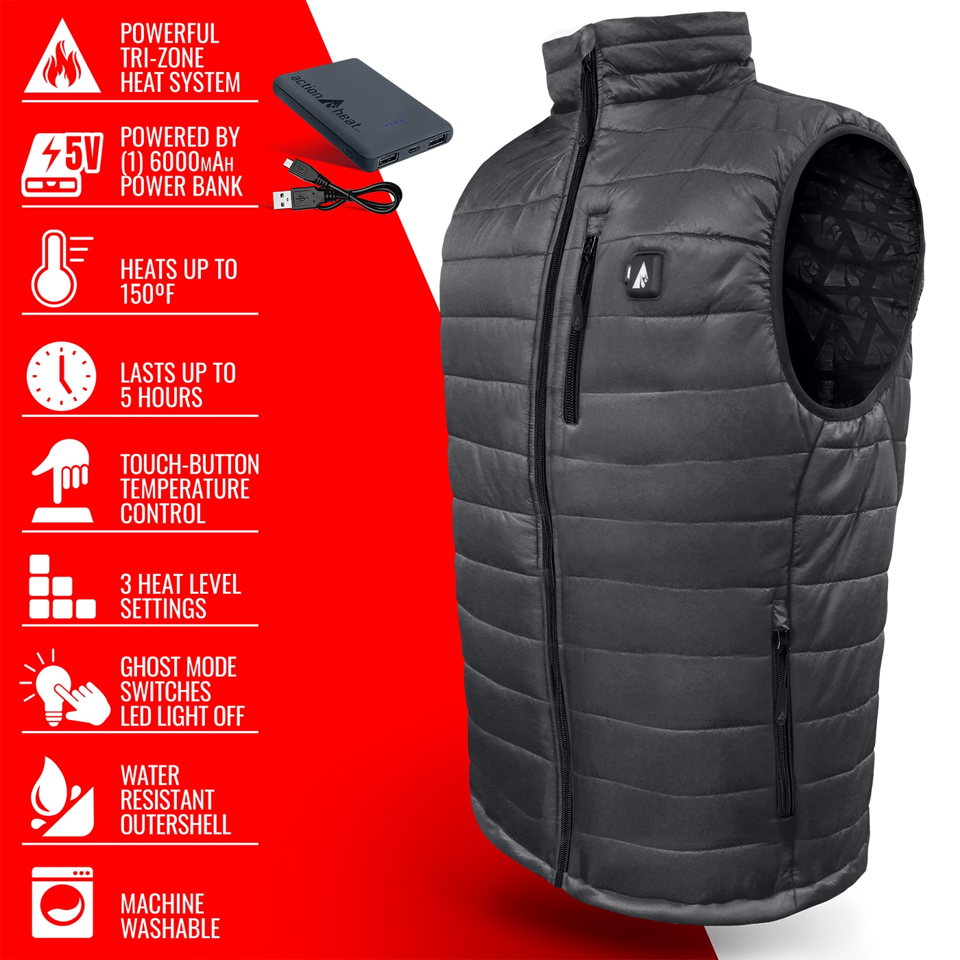 ActionHeat Men's Gray Polyester Heated Vest (2X Large) In The Work ...