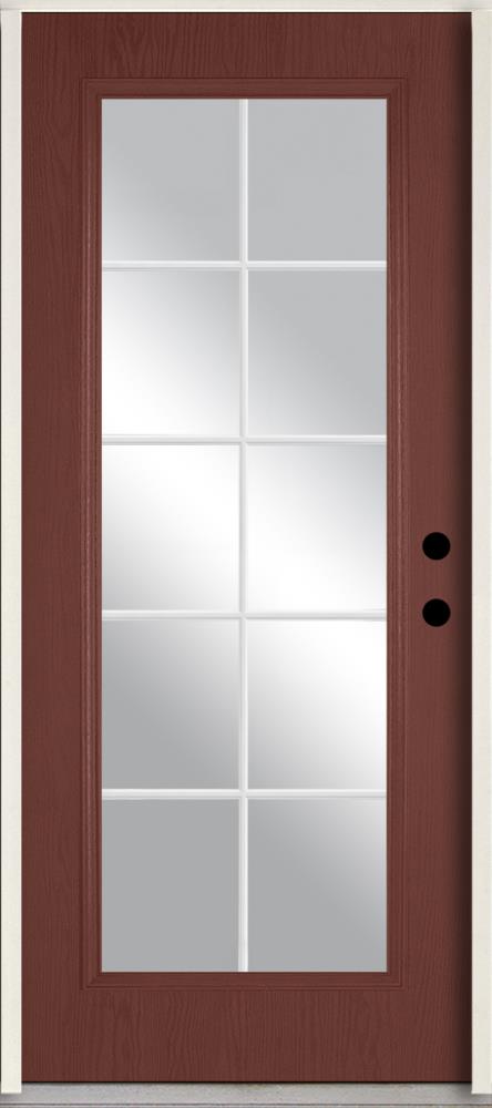 RELIABILT LO889978 36-in x 80-in x Fiberglass Full lite Left-hand inswing Wineberry Stained Prehung Front Door Insulating core with Grilles