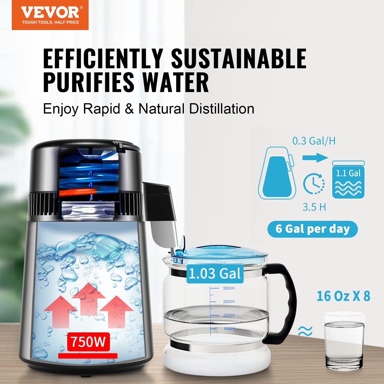 VEVOR 750 W 6.3 Gal/D Water Distiller Silver 1-Cup Corded Electric Kettle with Automatic Shut-Off BXGZLSJYS4LD2TK5LV1 simolary.com 16 VEVOR 750 W 6.3 Gal/D Water Distiller Silver 1-Cup Corded Electric Kettle with Automatic Shut-Off BXGZLSJYS4LD2TK5LV1 Simolary simolary.com 16