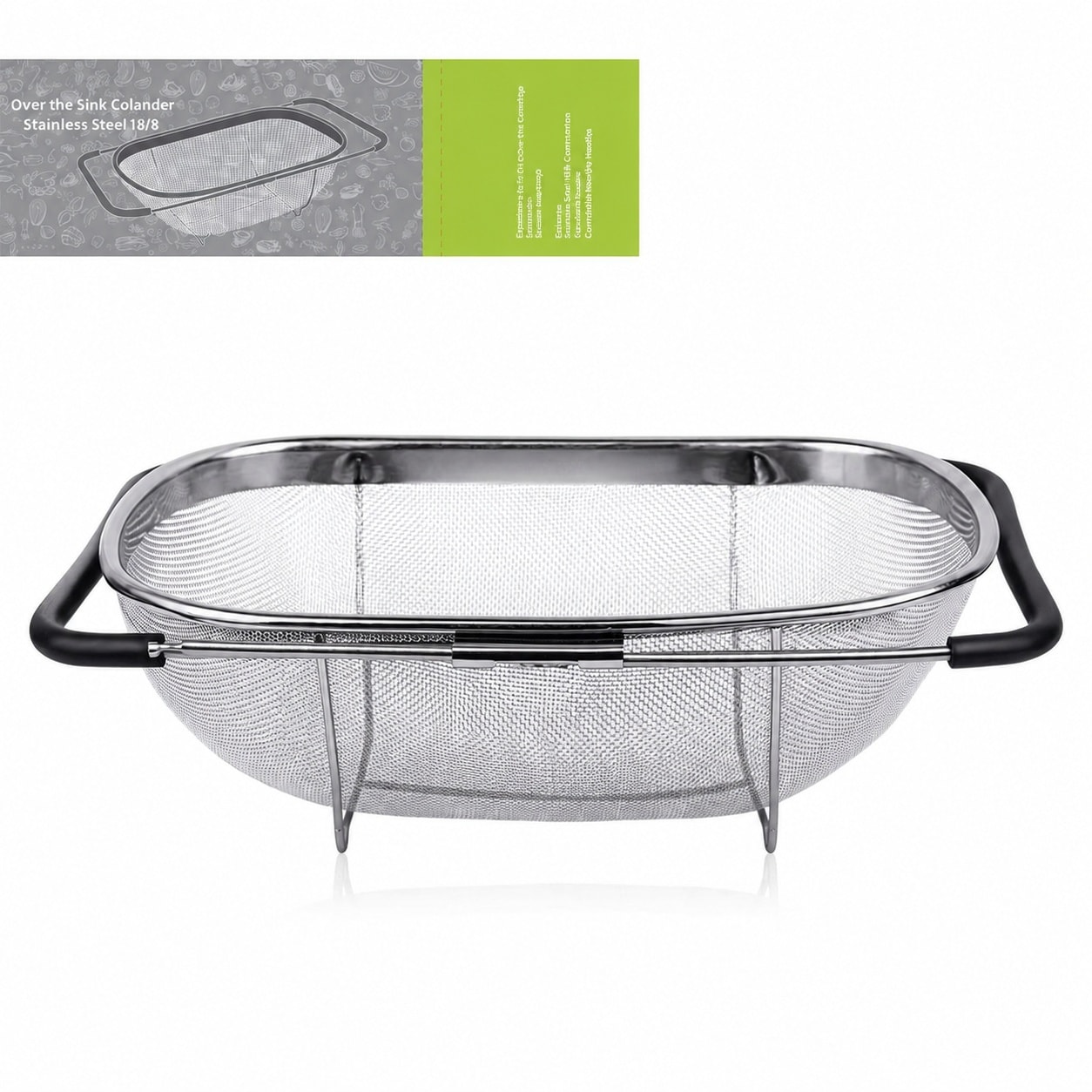 Phewnyzo  Large Over The Sink Stainless Steel Colander 6 Quart Fine Mesh Strainer Basket Expandable Rubber Grip Handles Rust Resistant Food Safe