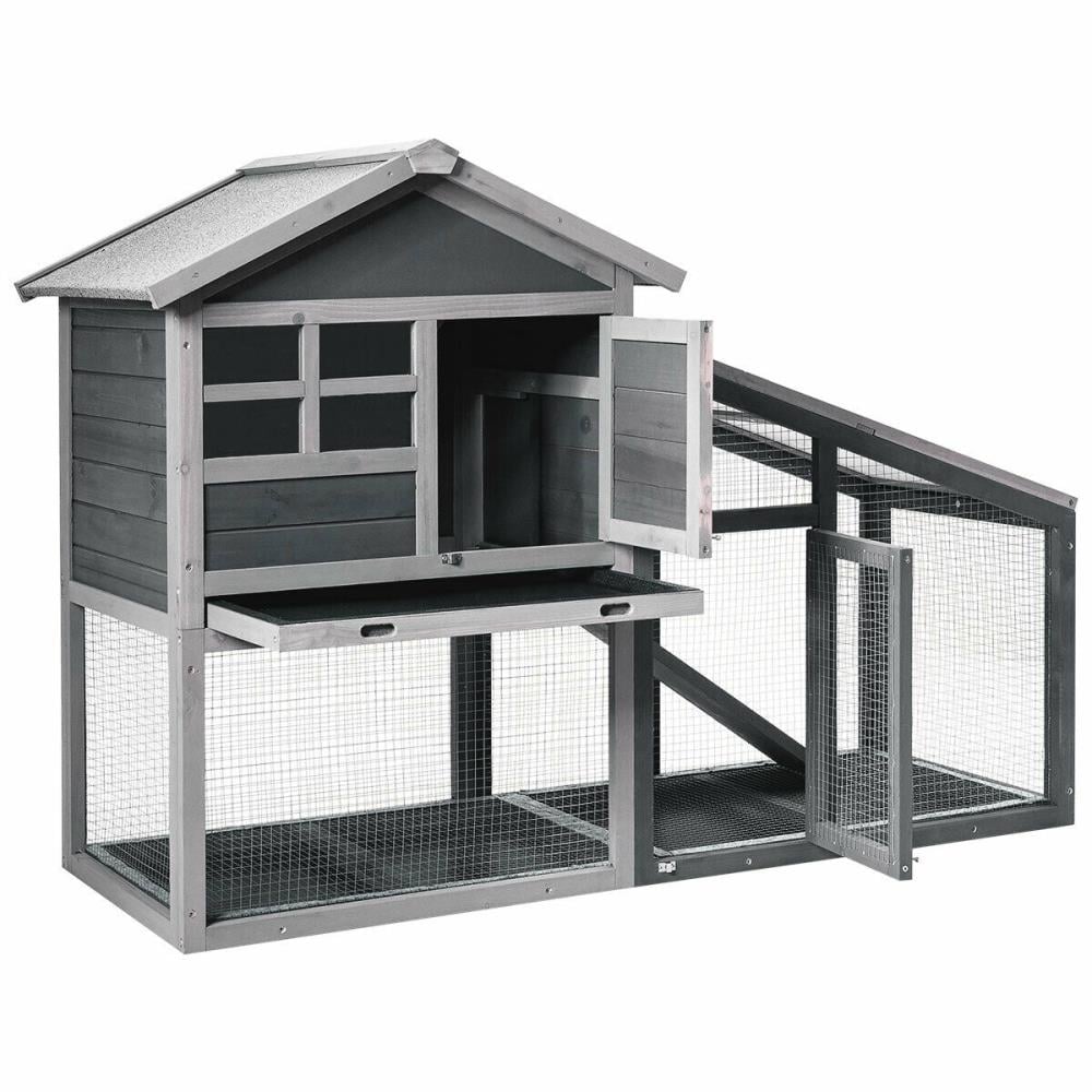 Bunny Rabbit Cage Indoor Outdoor Chicken Coop Guinea Pig Cage Pet House with Waterproof Roof and Pull Out Tray Rabbit Hutch 