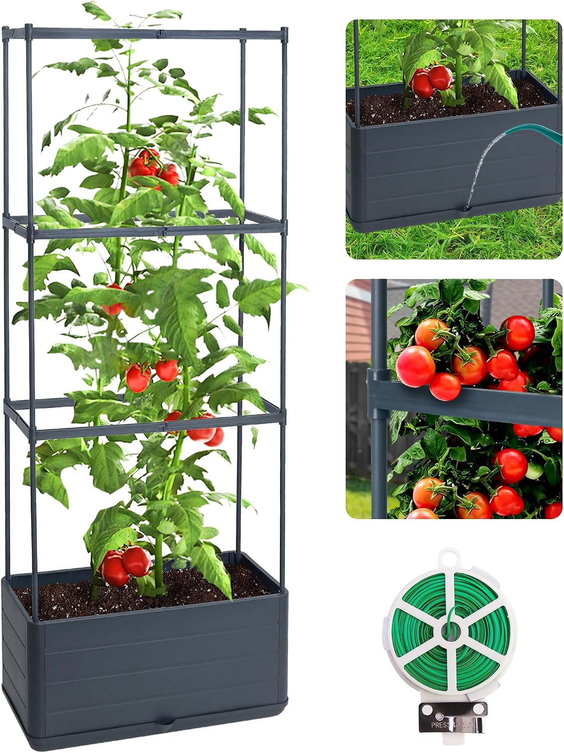 MaseiKar 43.4-in Self-Watering Raised Garden Bed Planter Box with Adjustable Trellis Tomato Cage for Climbing Plants Vegetables Flowers Indoor Outdoor