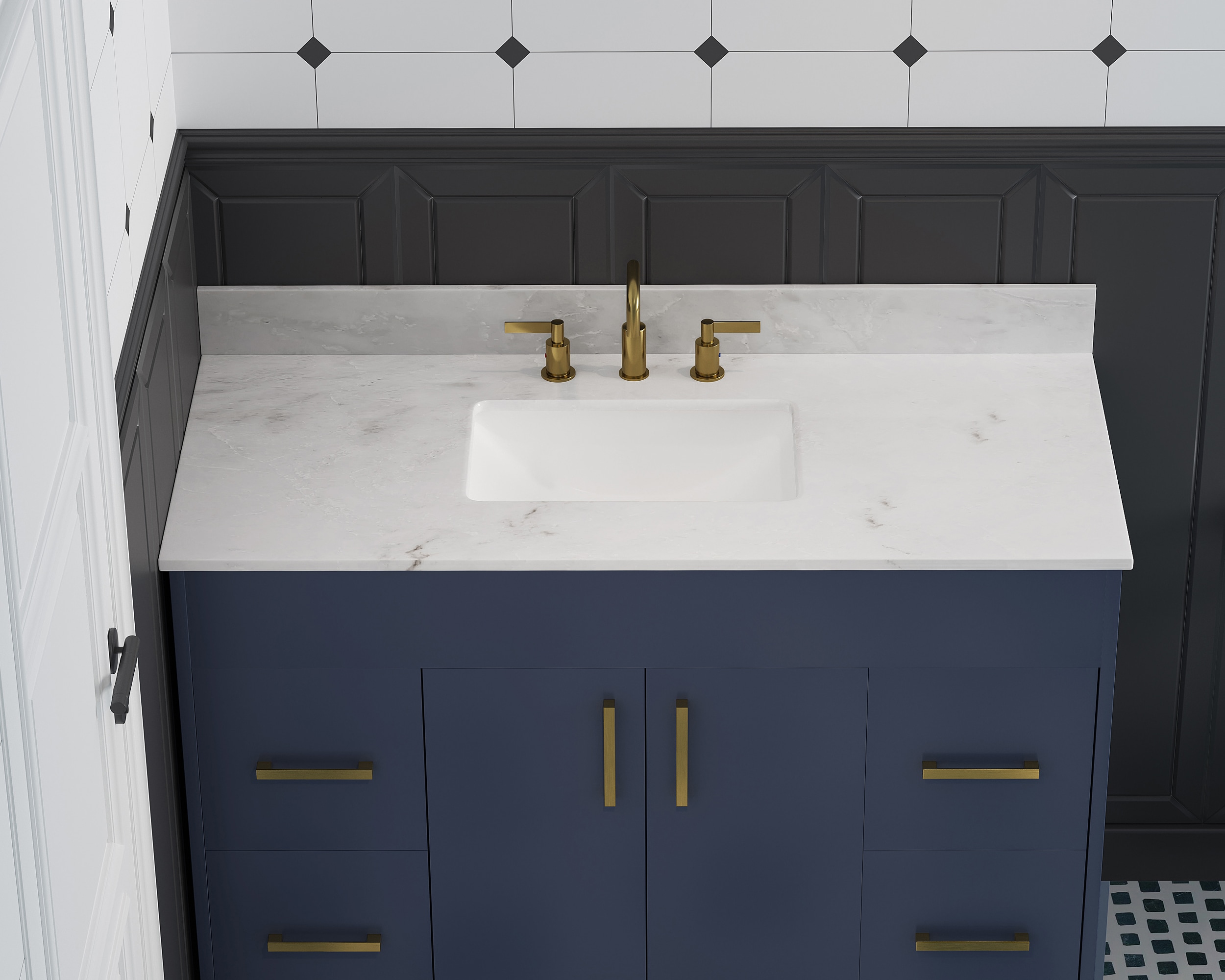 49'' White Marble Single Vanity Top with Ceramic Undermount Sink
