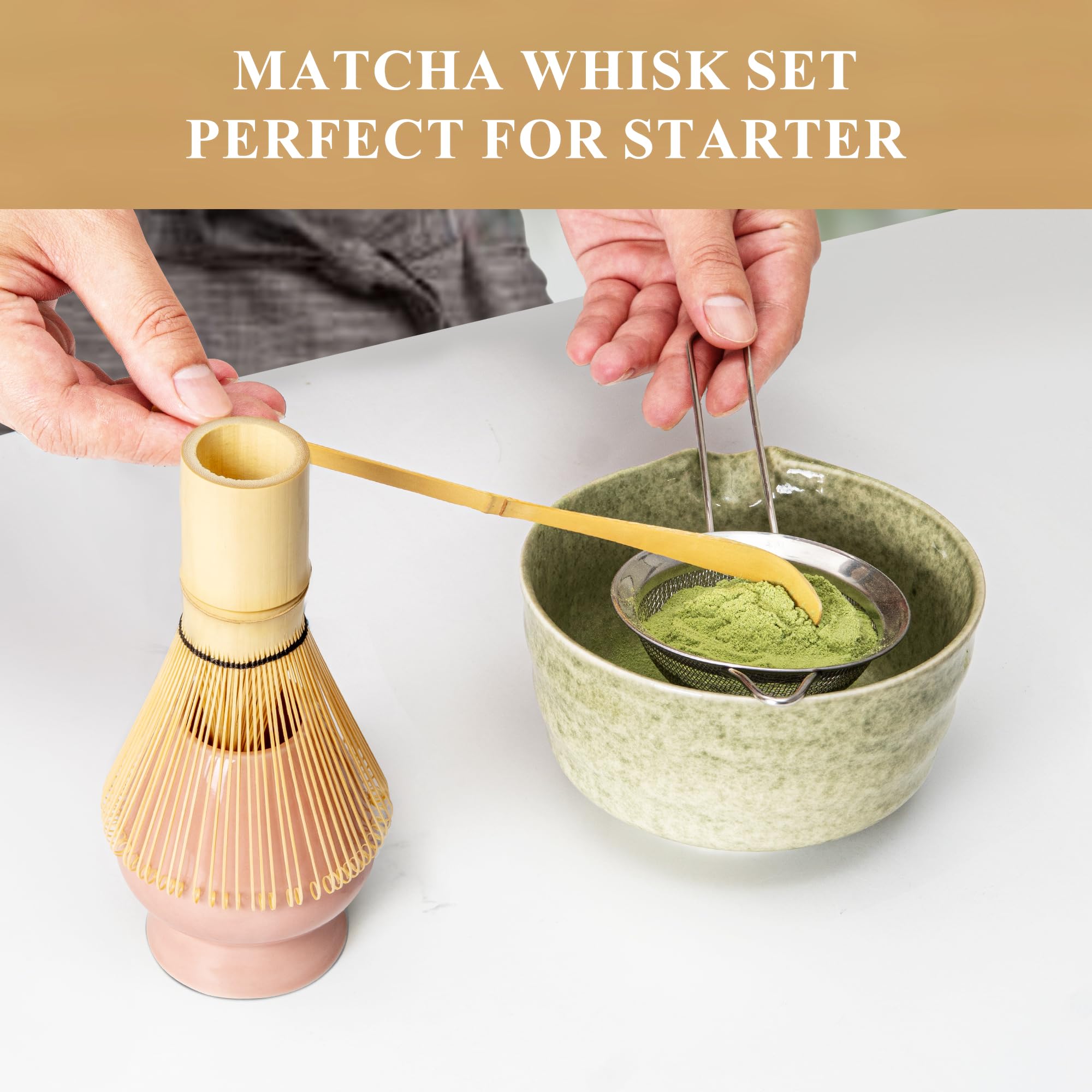 LILILIAN FMY Matcha Whisk Set Pink with Bamboo Whisk Ceramic Holder ...