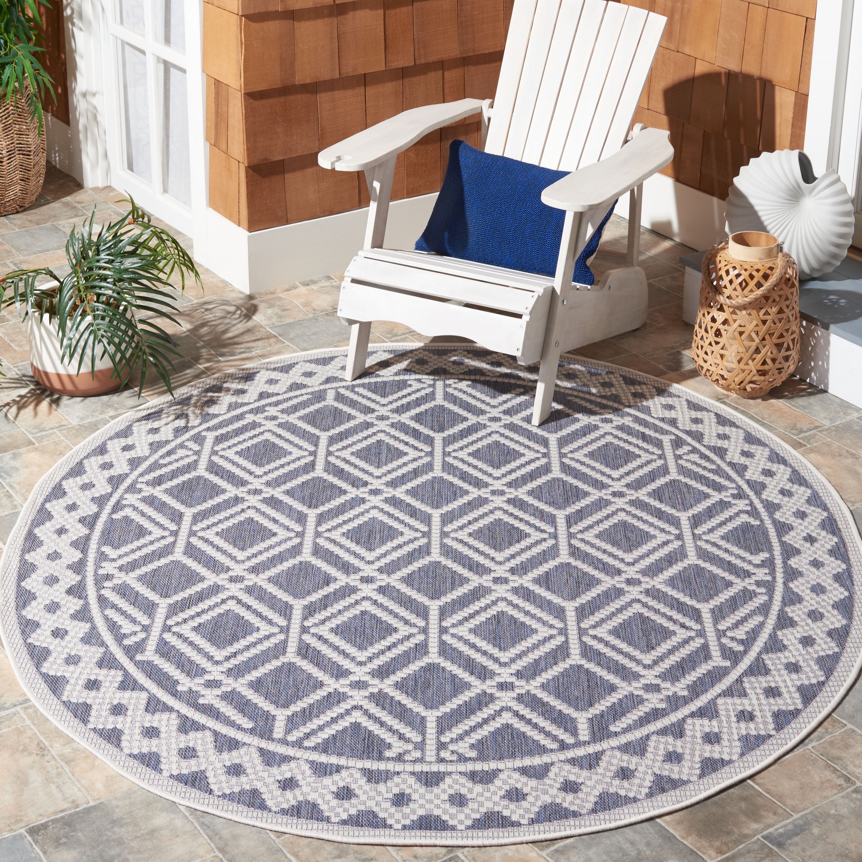 Safavieh MSRO374F-7R Martha Stewart Indoor Outdoor Fulden 7 x 7 (ft) Loomed Polypropylene Gray/Ivory Round Indoor/Outdoor Geometric Bohemian/Eclectic Area rug