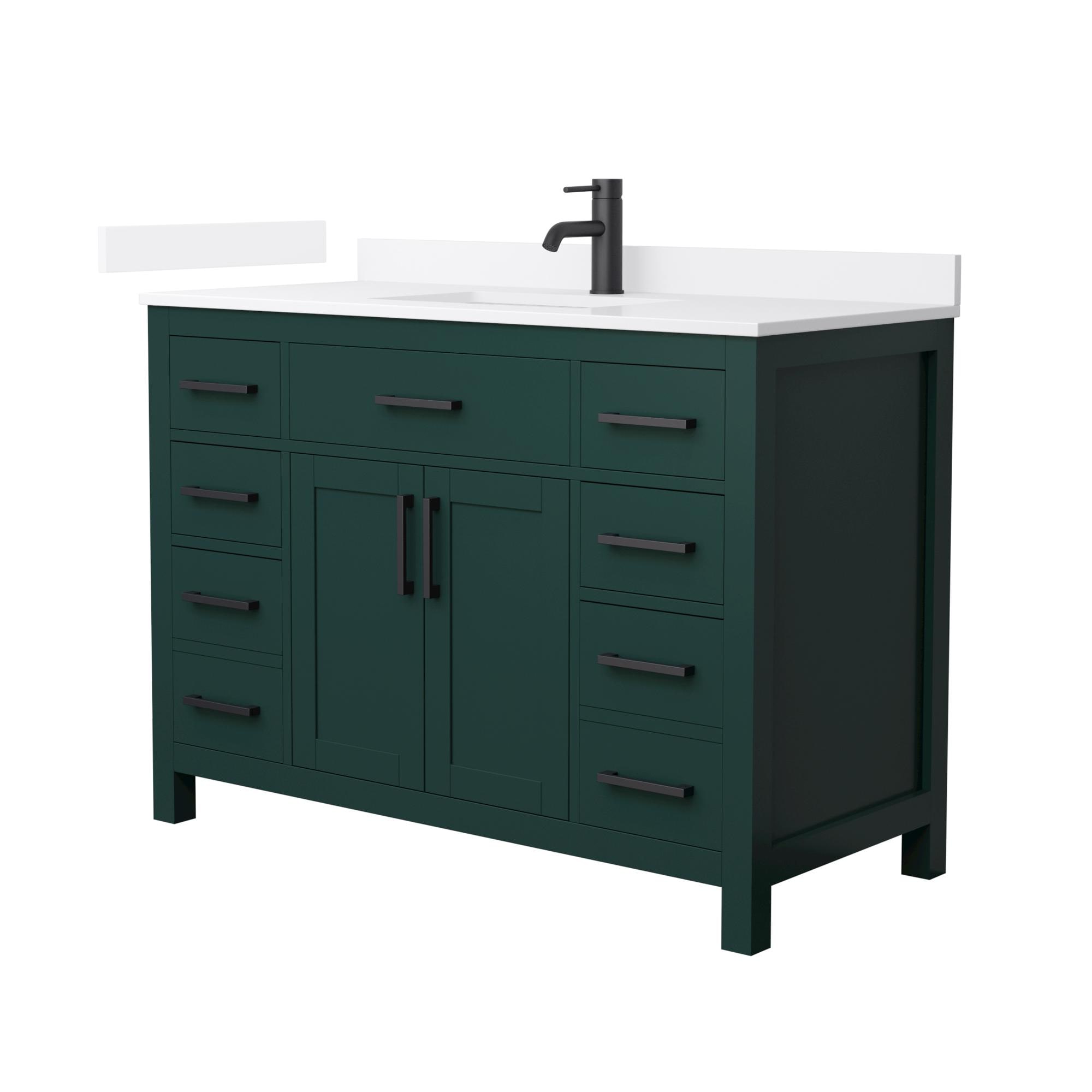 Wyndham Collection WCG242448SGKWQUNSMXX Beckett 48-in Green with Matte Black Trim Undermount Single Sink Bathroom Vanity with White Quartz Quartz Top