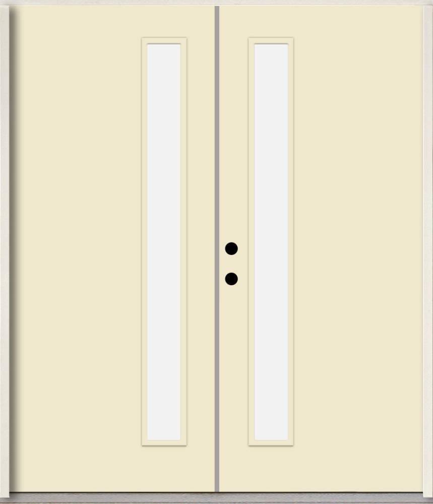 RELIABILT LO1065073 Spotlights 72-in x 80-in x Fiberglass 1/4 lite Right-hand inswing Bisque Paint Painted Prehung Double Front Door Insulating core