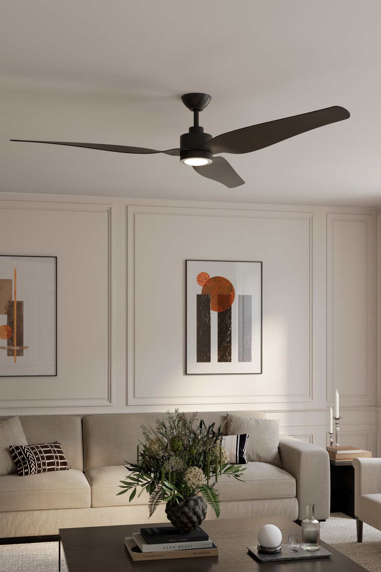 Minka Aire Norwynd Coastal Rated 72-in Coal Black with Coal Black Blades LED Uncovered Outdoor Smart Ceiling Fan With Light and Remote Control Included 3 -Blade