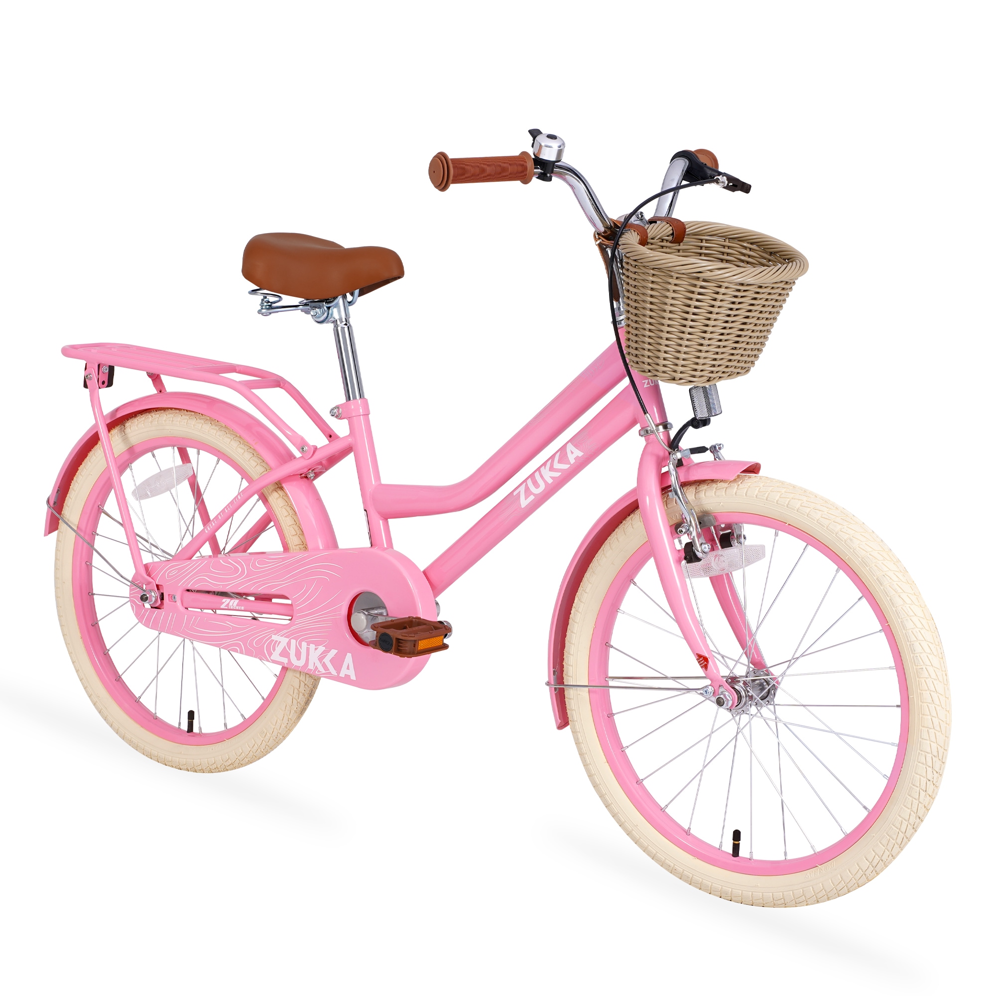 KTMBDW 20 Inch Cruiser Bike for 7-13 Year Old Kids - Single Speed City Bicycle with Wicker Basket and Rear Rack (Pink)