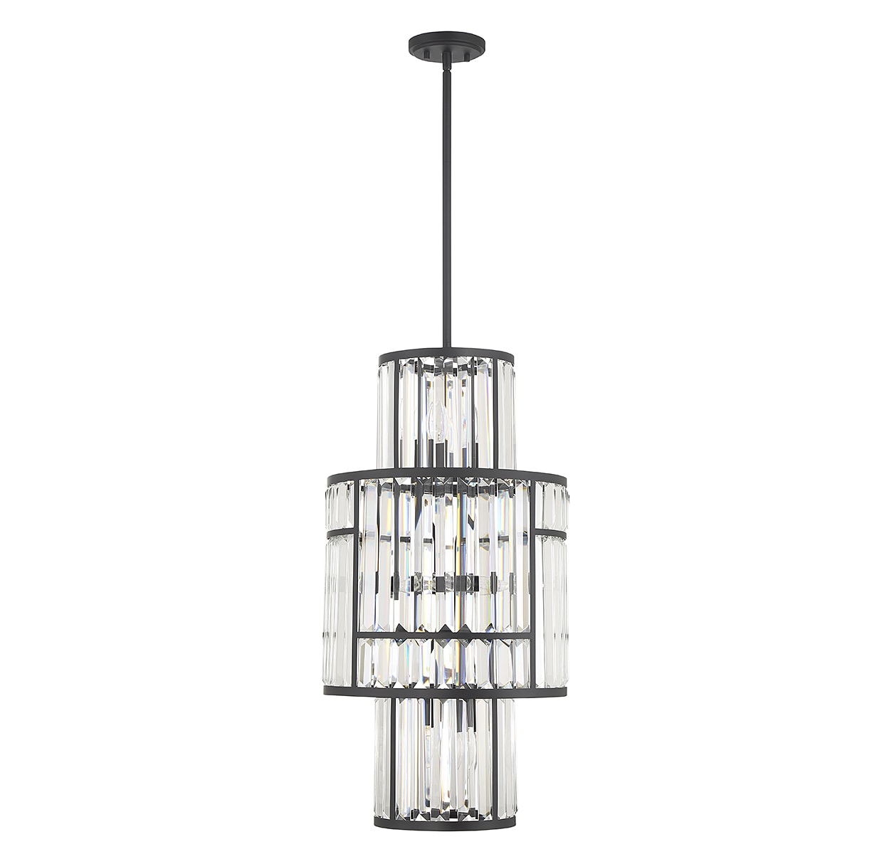Matte Black Glass Drum 8-Light LED Pendant