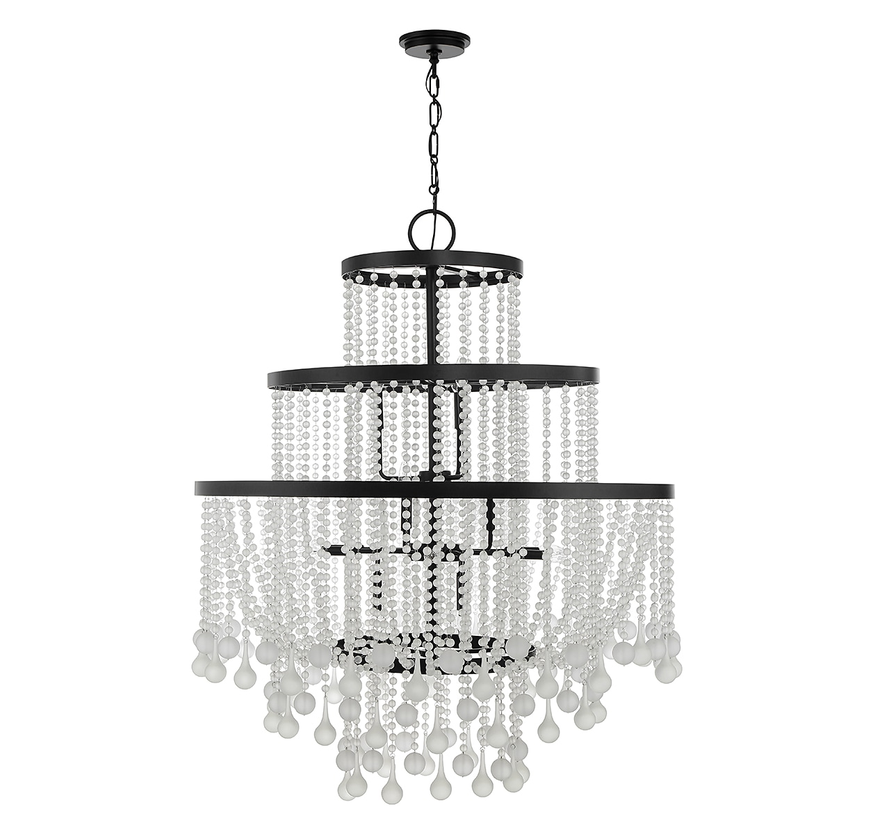 Luna Matte Black 15-Light Chandelier with Frosted Crystal
