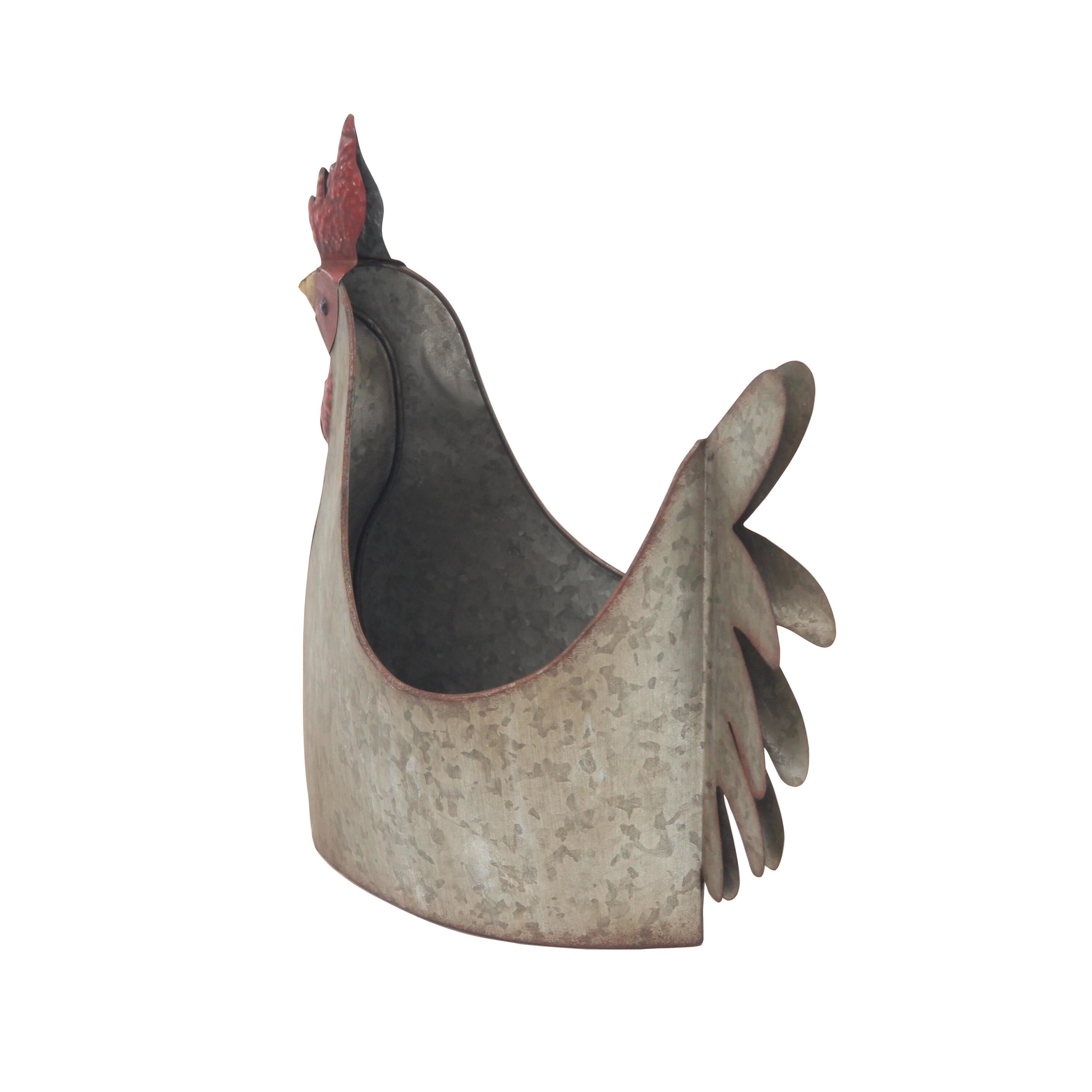 Gray Metal Rooster Novelty Planter for Indoor/Outdoor Use