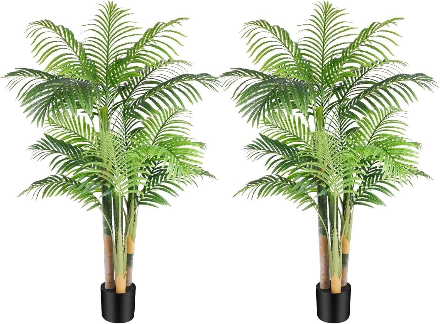 Garvee Triple Golden Cane Palm Artificial Tree 4Ft Tall Large Tropical Palm Tree UV Resistant Fake Plant in Pot for Indoor Outdoor Big House Living Room Outside Patio Office Home Decor (Set of 2)