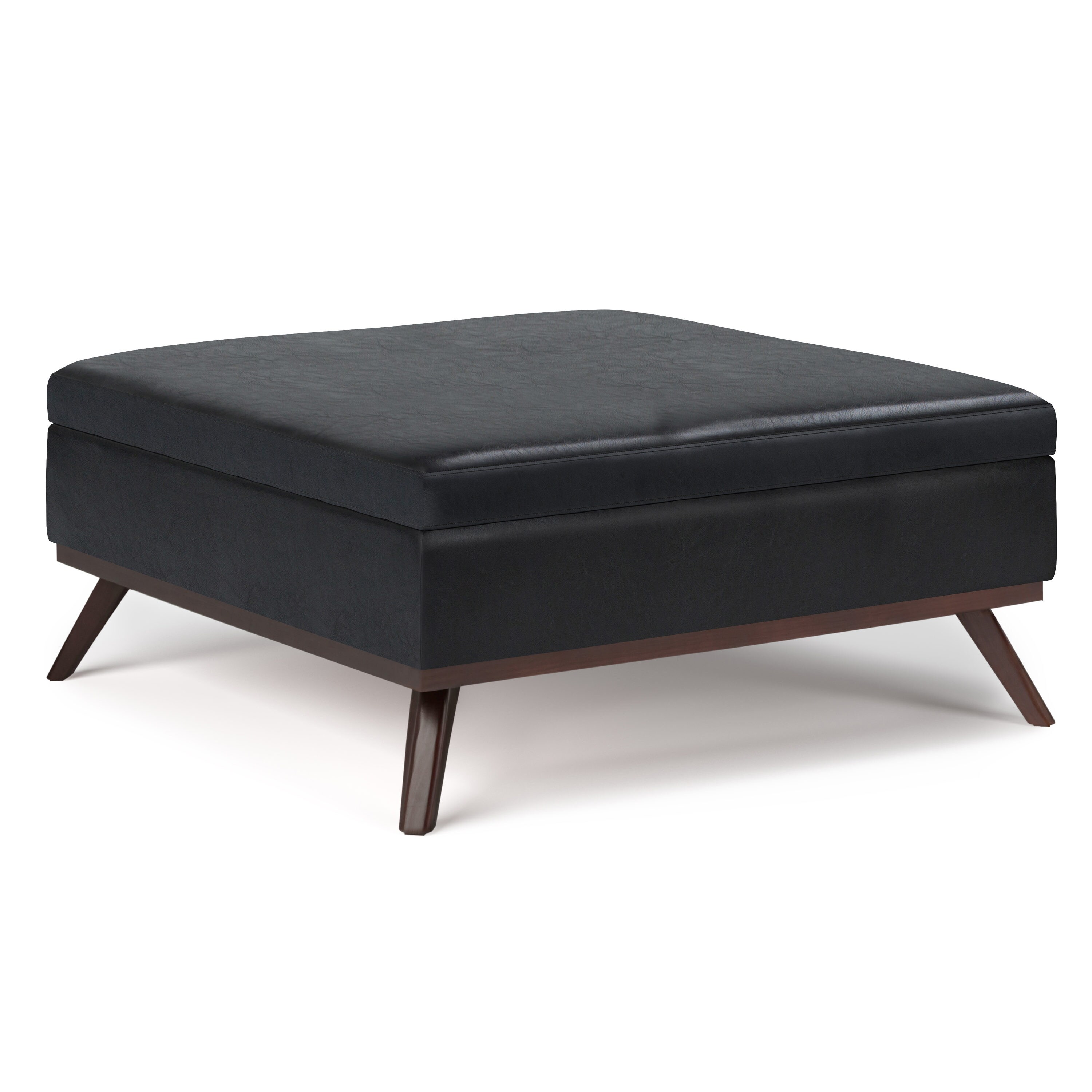 Simpli Home AXCOT267M-BL Owen Midcentury Midnight Black Faux leather Storage Ottoman