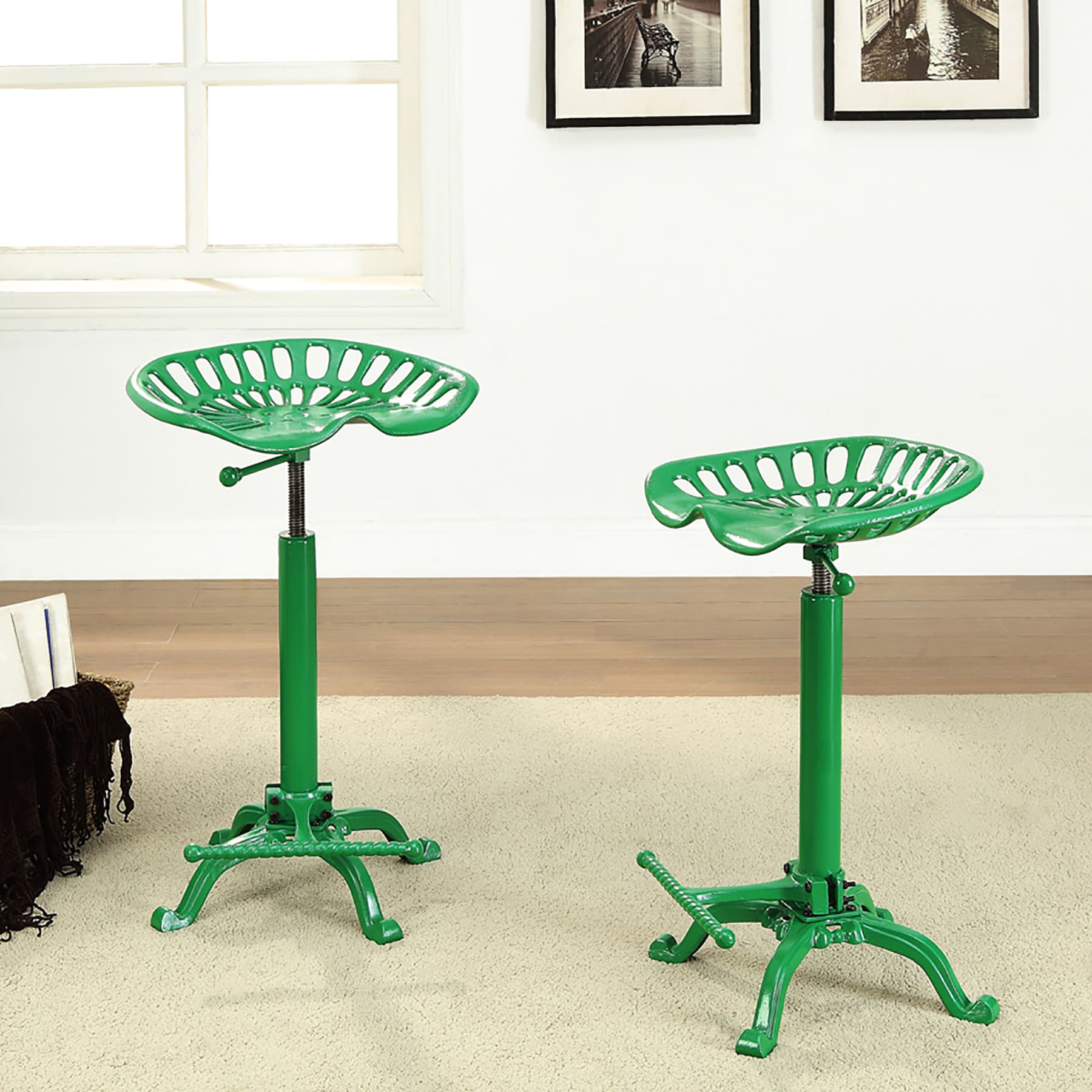 Vintage Industrial Green Metal Adjustable Tractor Seat Stool
