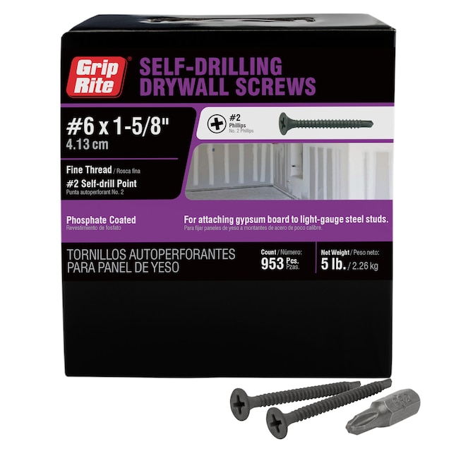 Grip-Rite #6 x 1-5/8-in Bugle Fine Thread Drywall Screws 5-lb (953-Pack) in  the Drywall Screws department at