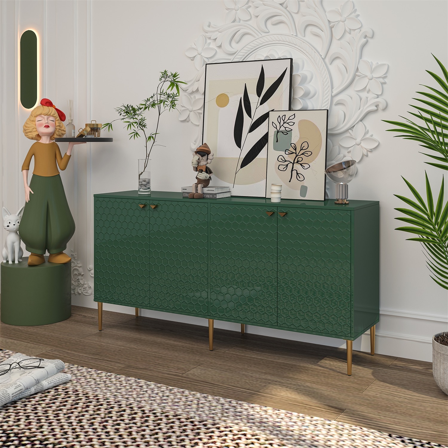 Mondawe MO-JH0014D-GR Contemporary/Modern Green Sideboard