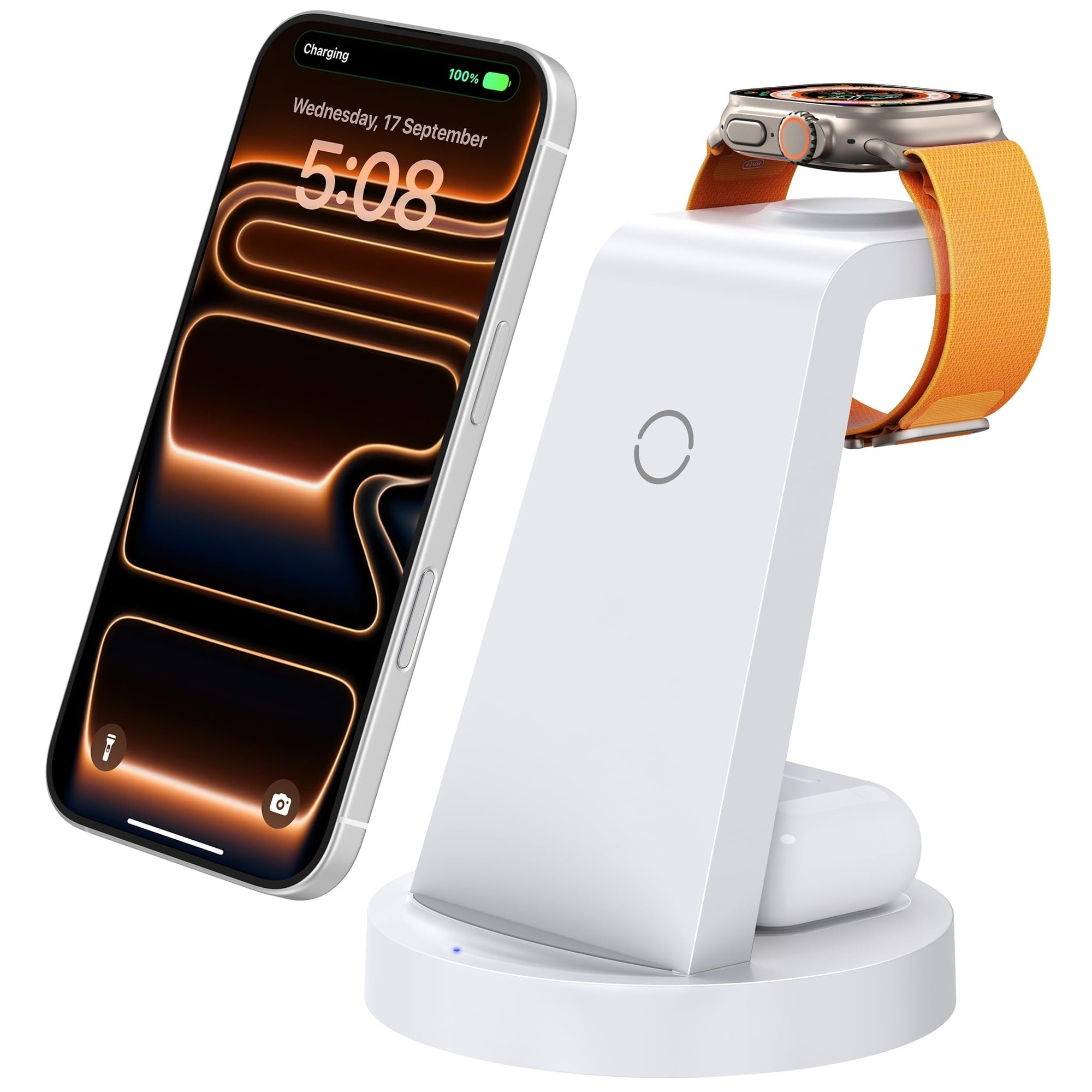 Oyezvary 1 Piece 3 in 1 Wireless Charging Station for iPhone Apple Watch and AirPods Fast Charge Dock with 18W Adapter USB C Cable #LOZ0429F33