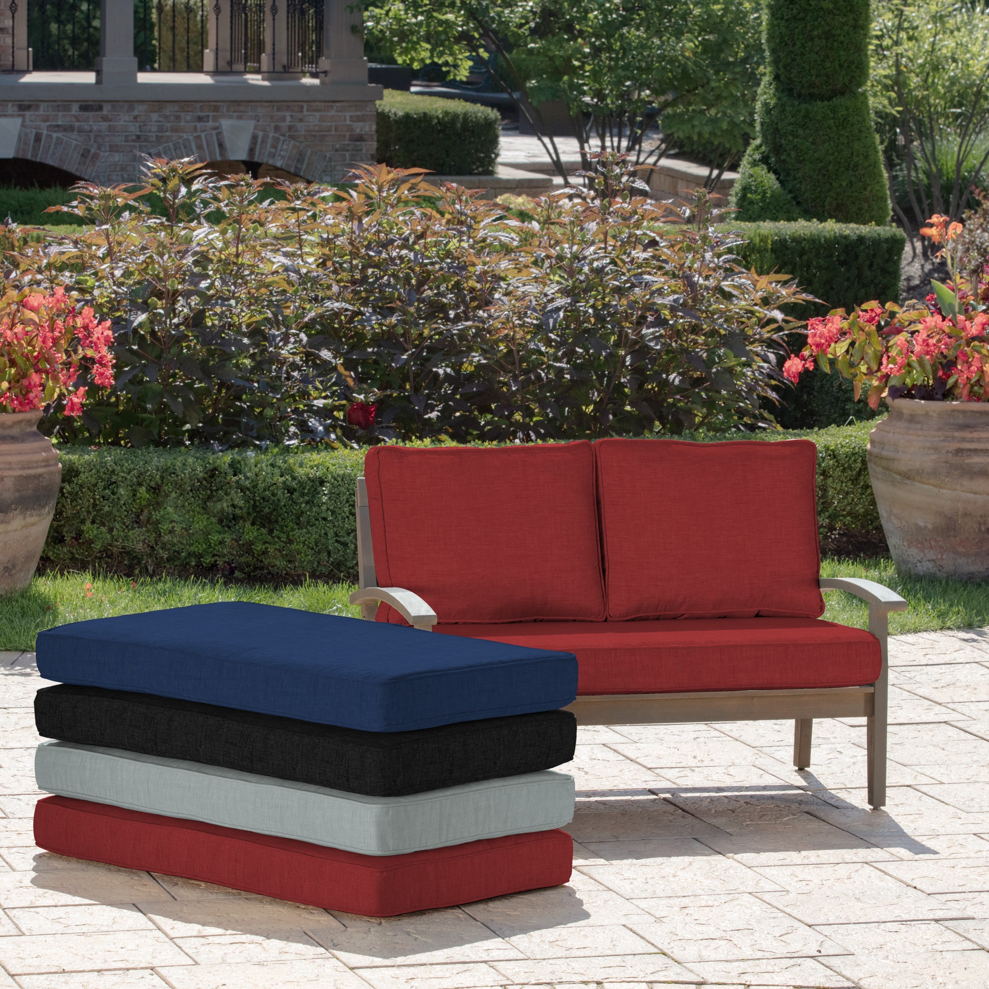 Leala Texture Outdoor Bench Cushion Ruby (Red) - Arden Selections