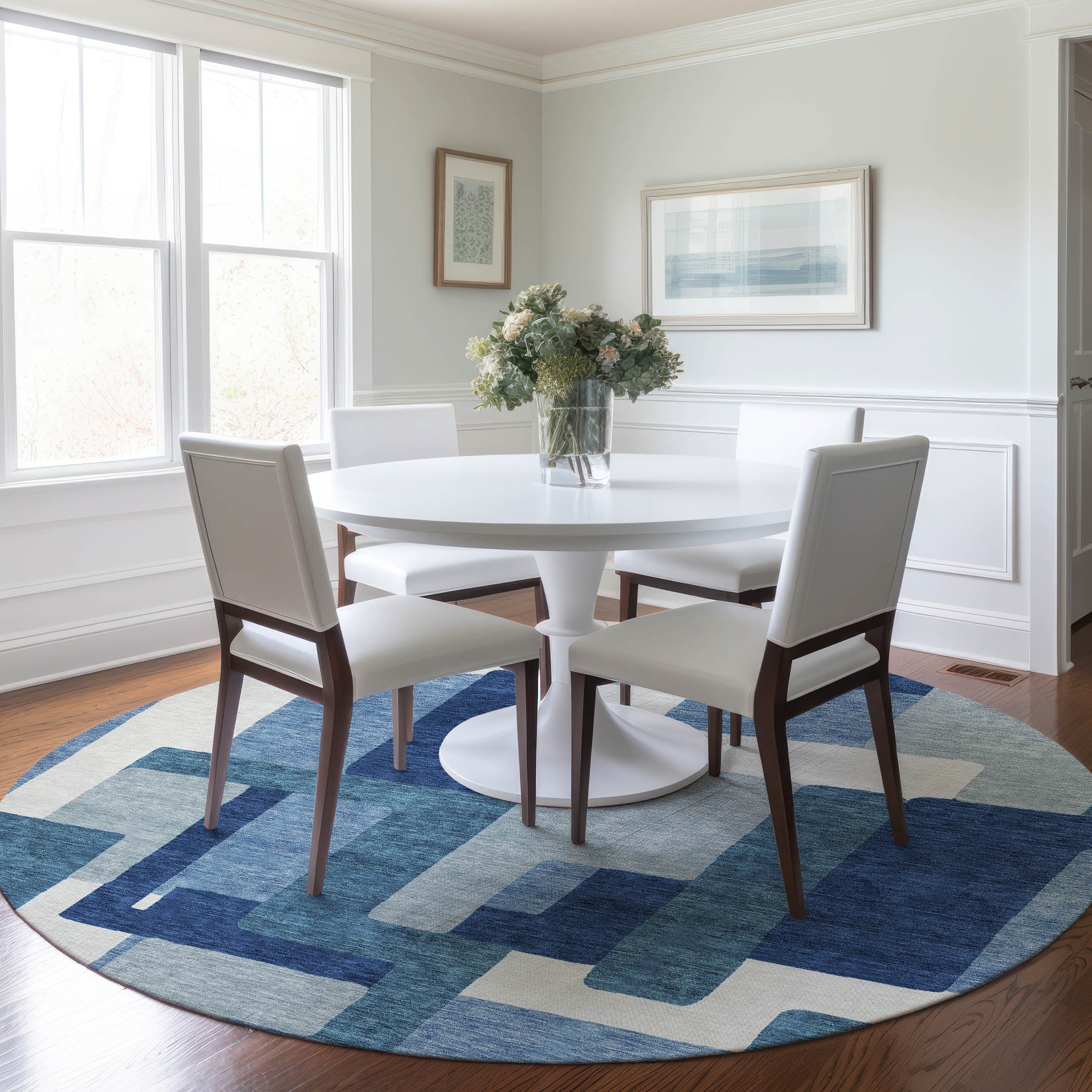 Addison Rugs ACN740BU8RO Chantille ACN740BU 8 x 8 (ft) Polyester Blue Round Indoor/Outdoor Geometric Machine washable Area rug