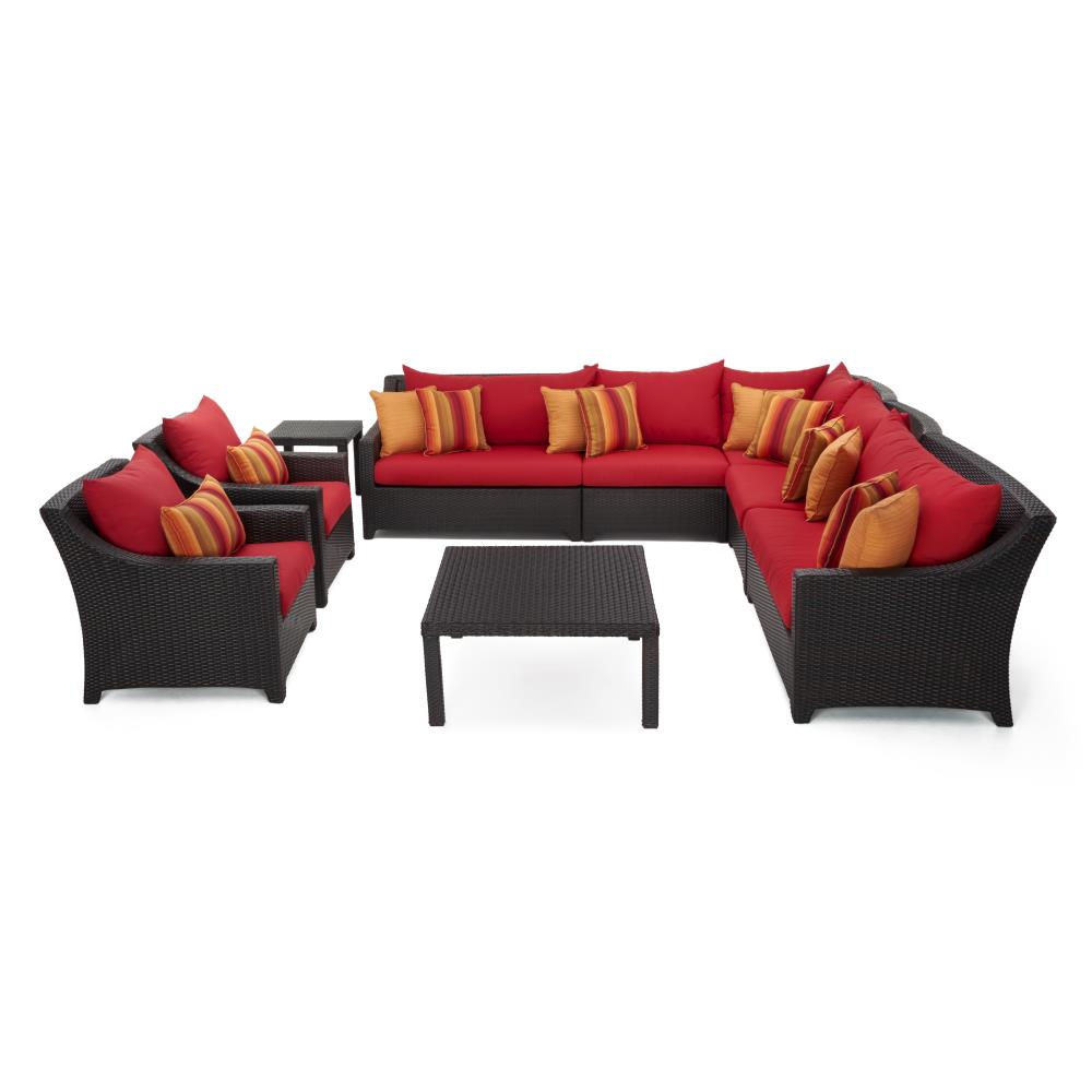 RST Brands OP-PESS9-SUN-K Deco 9-Piece Wicker Patio Sofa Conversation Set with Red Sunbrella Cushions