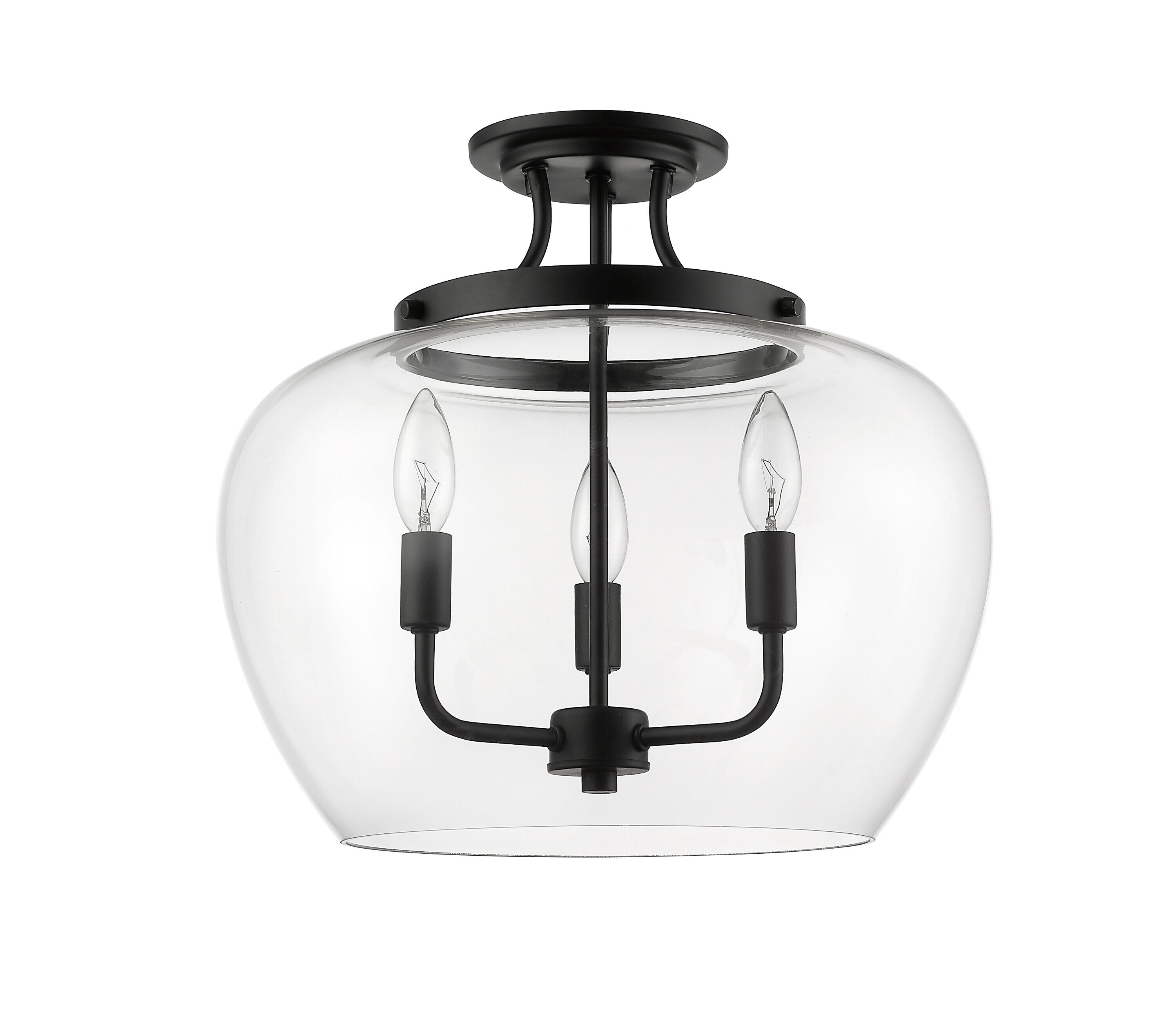 Matte Black Glass 3-Light Semi-Flush Mount Ceiling Fixture