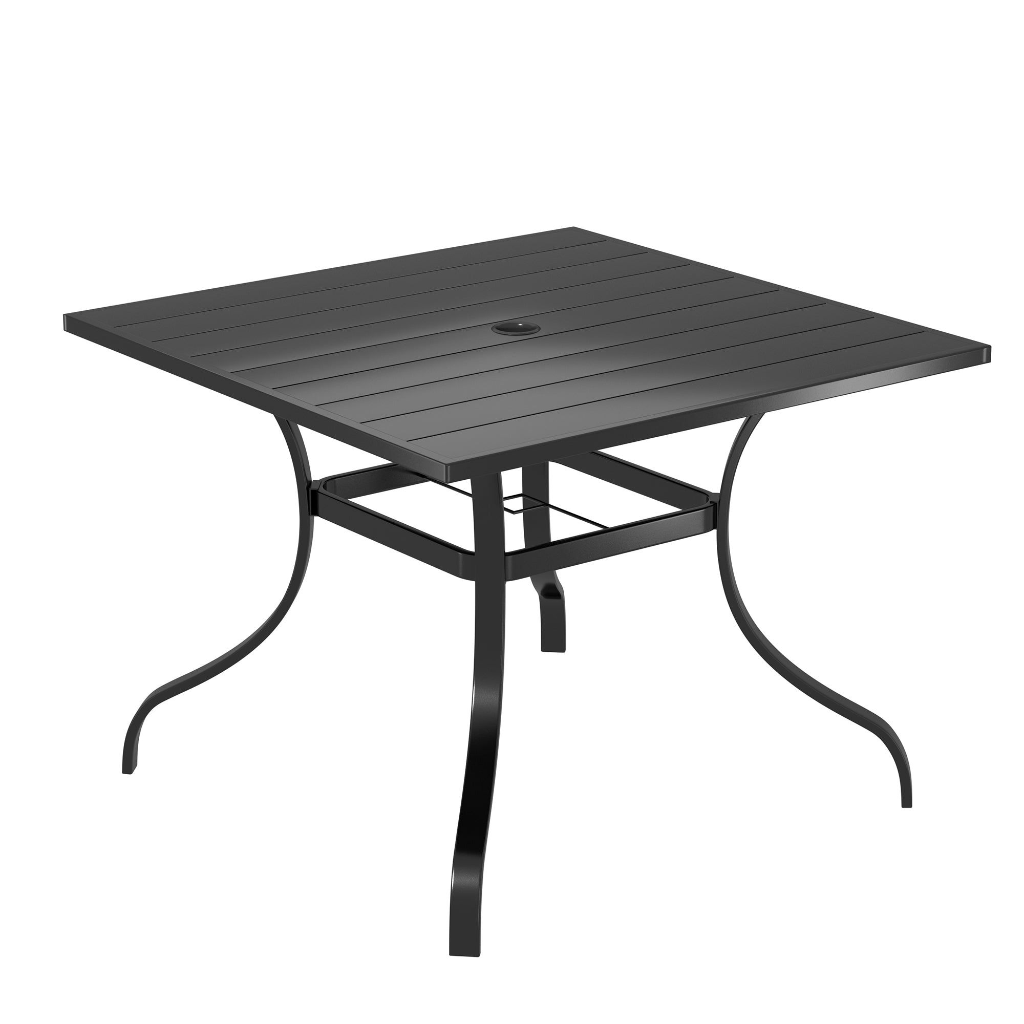 Boyel Living 36 Inches Outdoor Metal Dining Table with Umbrella Hole Square Patio Bistro Table Black