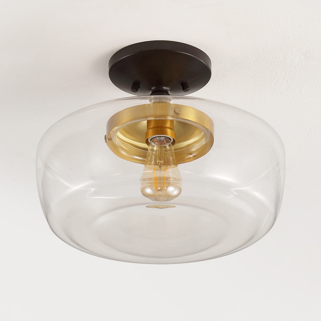 Marfa 14" Clear Glass and Brass Gold Farmhouse LED Flush Mount