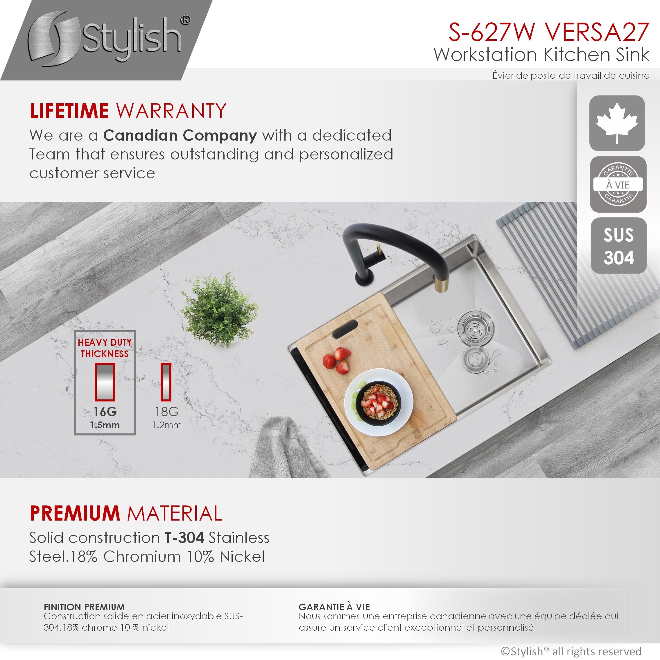 Stylish S-627W Kitchen-Sinks - View #5