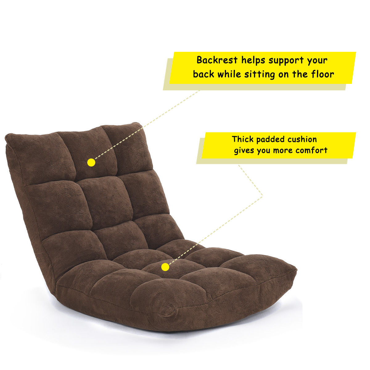 14-Position Adjustable Cushioned Floor Chair Coffee