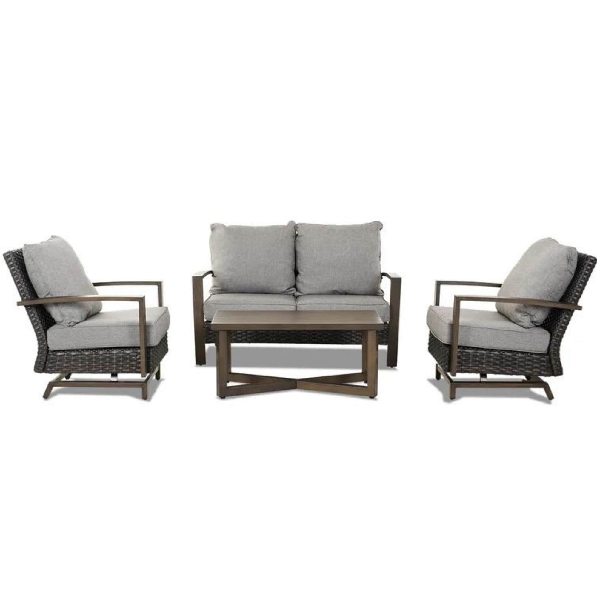 Mondawe MO5011630000001 4 -Piece Rattan Patio Sofa Conversation Set with Gray Cushions