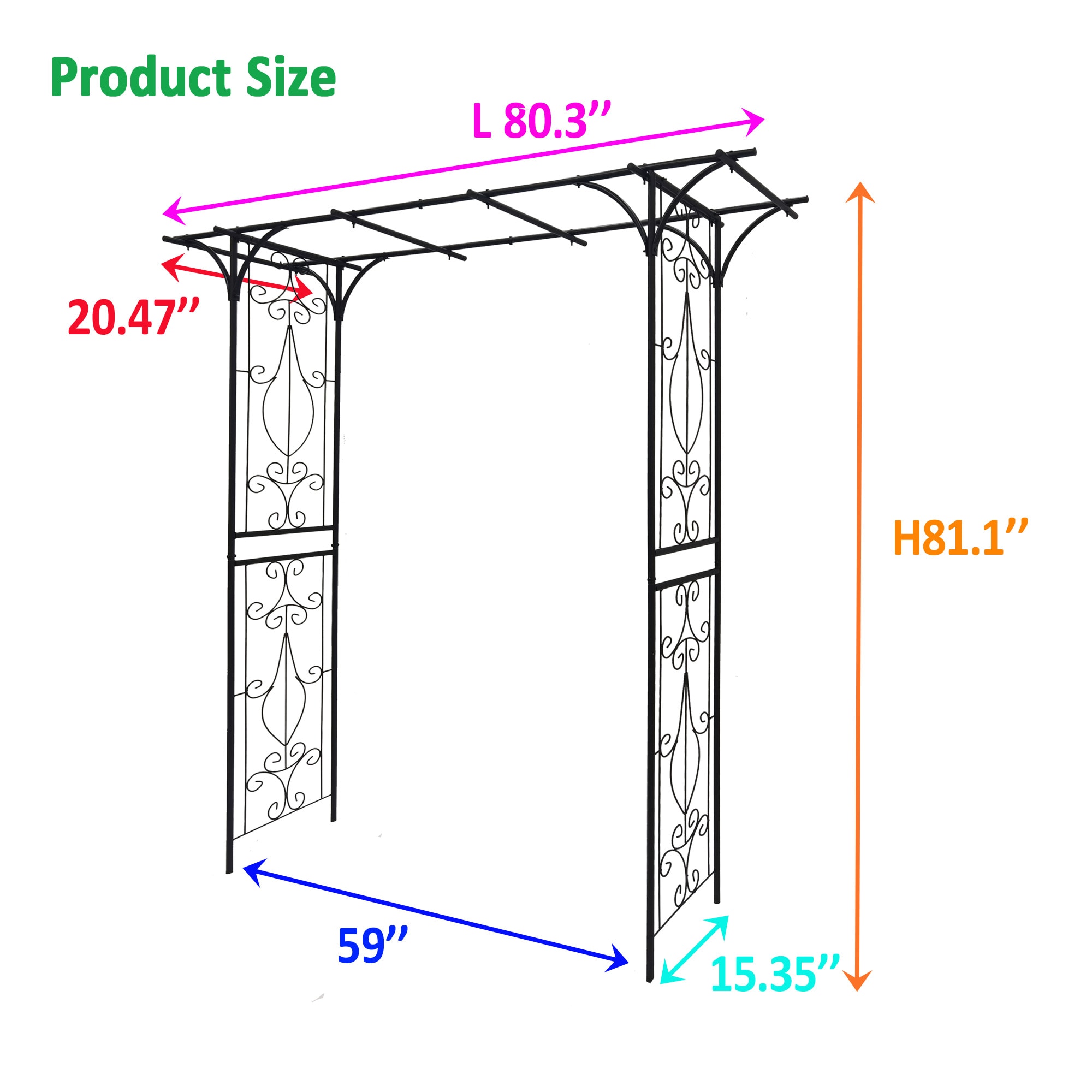 AHIOU HOME Detroit 6.7-ft W x 6.8-ft H Black Garden Arbor in the Garden ...