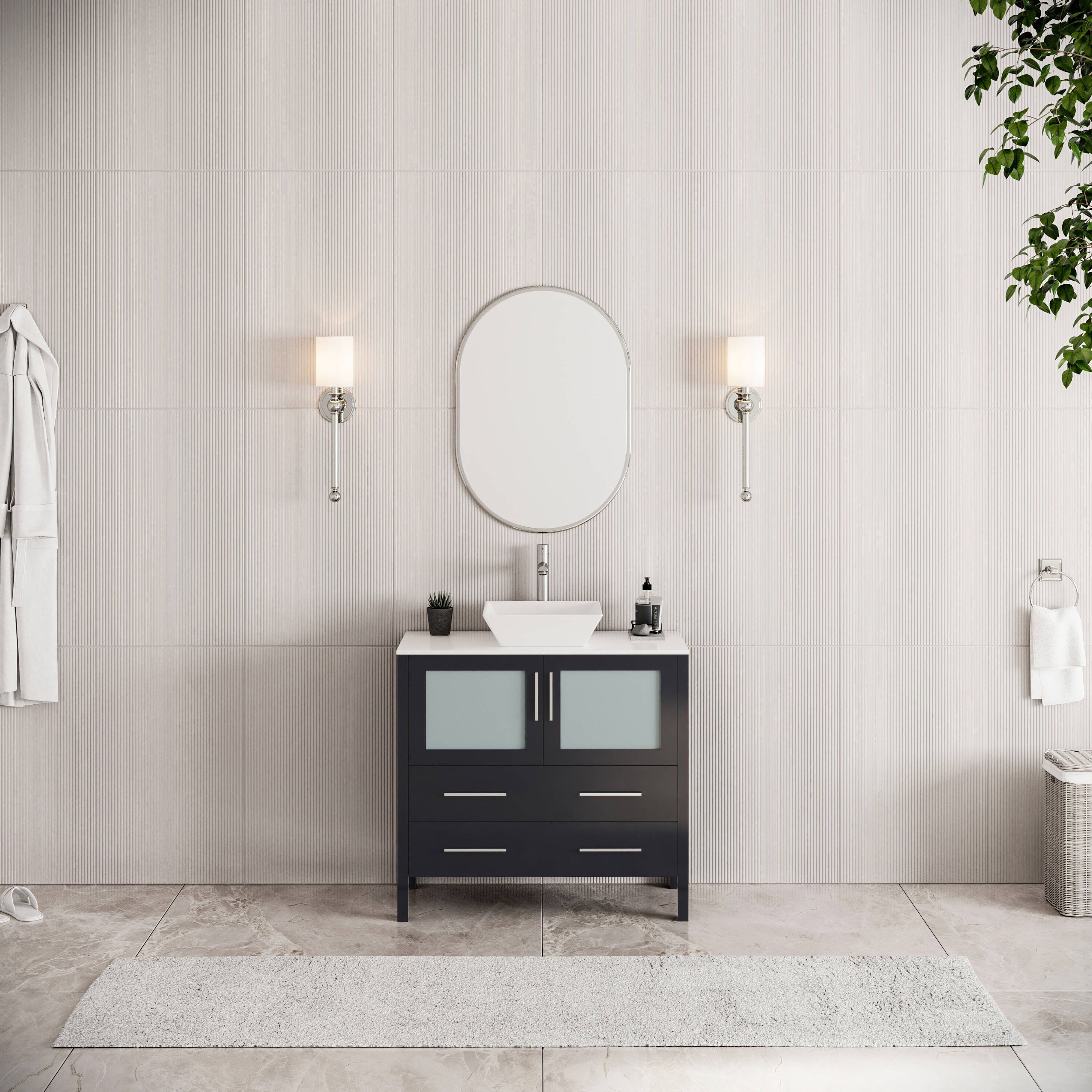 Fresca FCB6236ES-CWH-V Torino 36-in Espresso Single sink Bathroom Vanity with White Ceramic Top