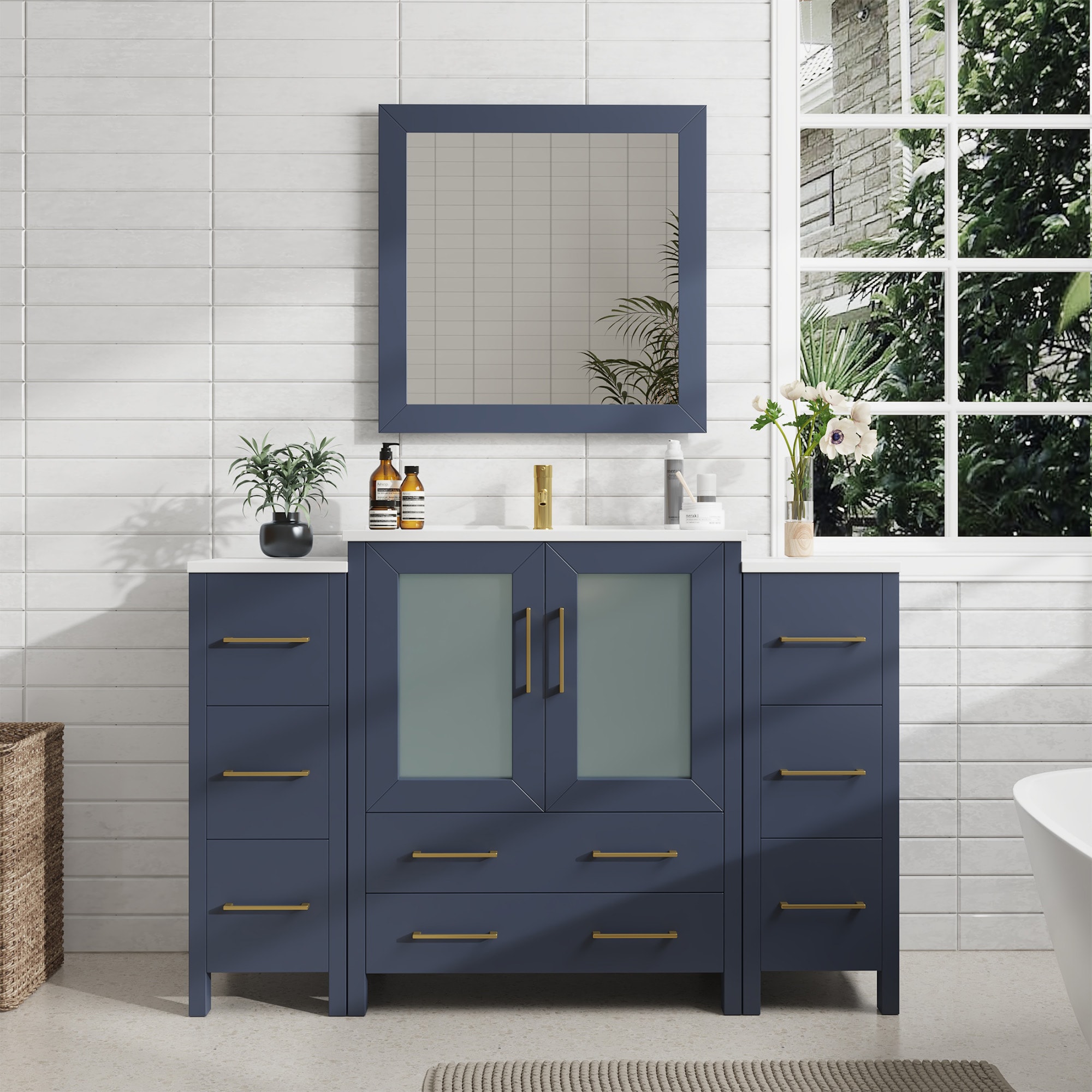 Vanity Art VA3030-54B Brescia 54-in Blue Undermount Single sink Bathroom Vanity with White Ceramic Top (Mirror Included)
