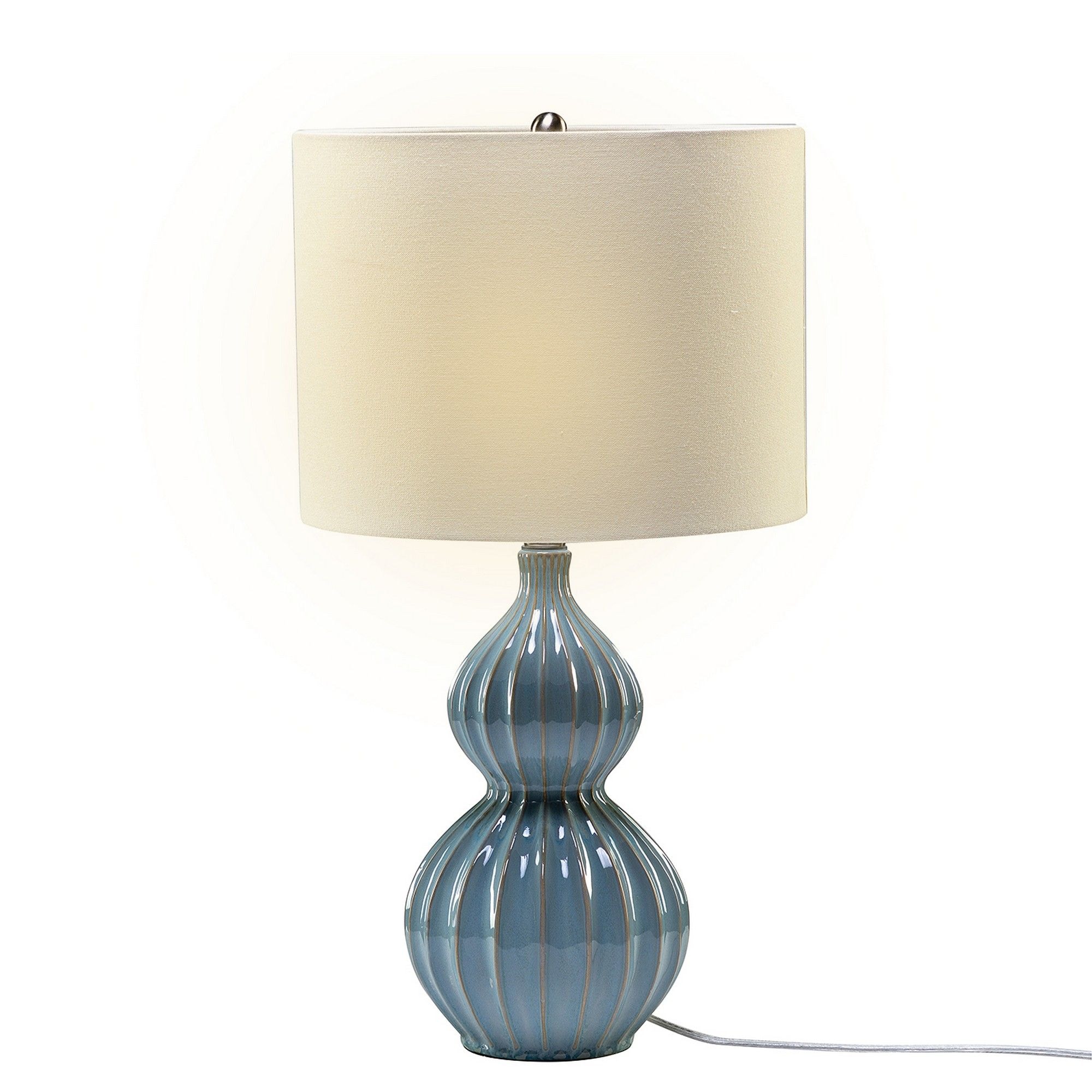 Yiekholo LL-0216AAS 12-in Blue LED Table Lamp with Linen Shade