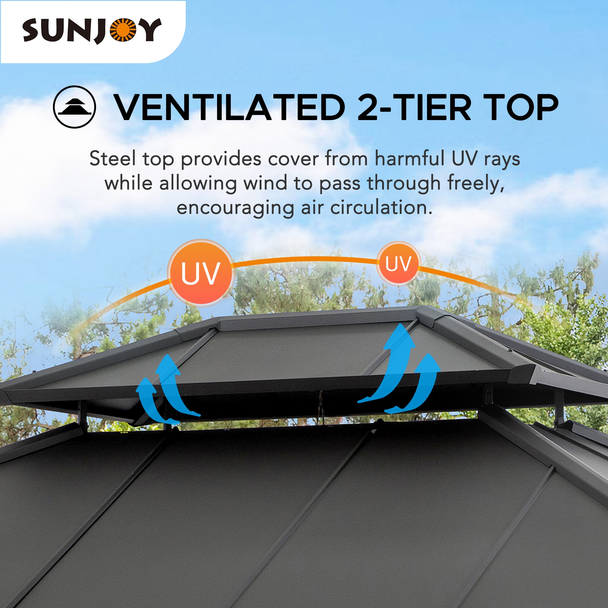 Sunjoy 9.8-ft x 11.8-ft Rectangle Dark Brown Wood Steel Roof Semi ...