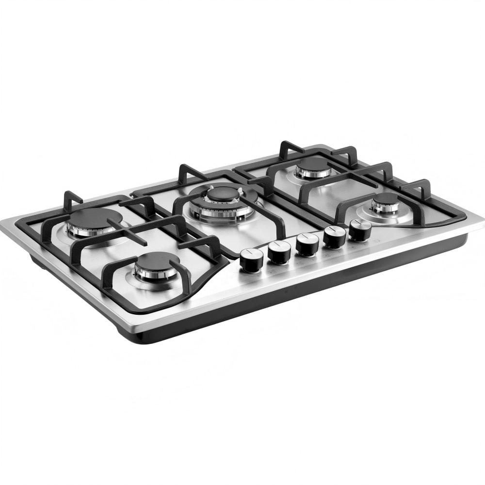 YOSIMFUR 30 in 5 Burners Stainless Steel Built In Gas Cooktop 12250 BTU NG LPG Convertible Gas Stove Top with Thermocouple Protection for Apartment RV and Camping