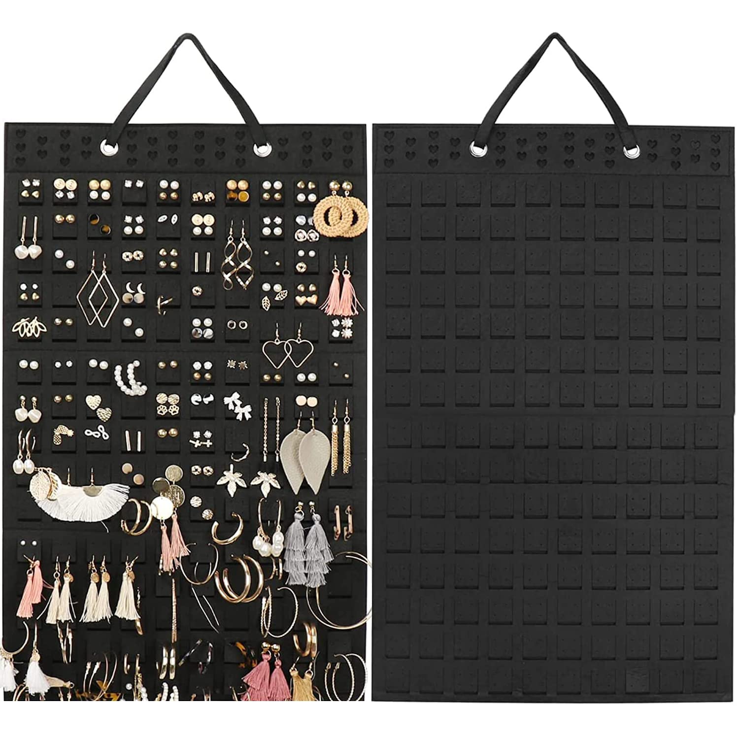 Linder Group Inc Hanging Earrings Organizer Holder Wall Mounted Jewelry Storage with 20 Hooks Holds 300 Pairs Compact Felt Display for Studs Dangles Hoops
