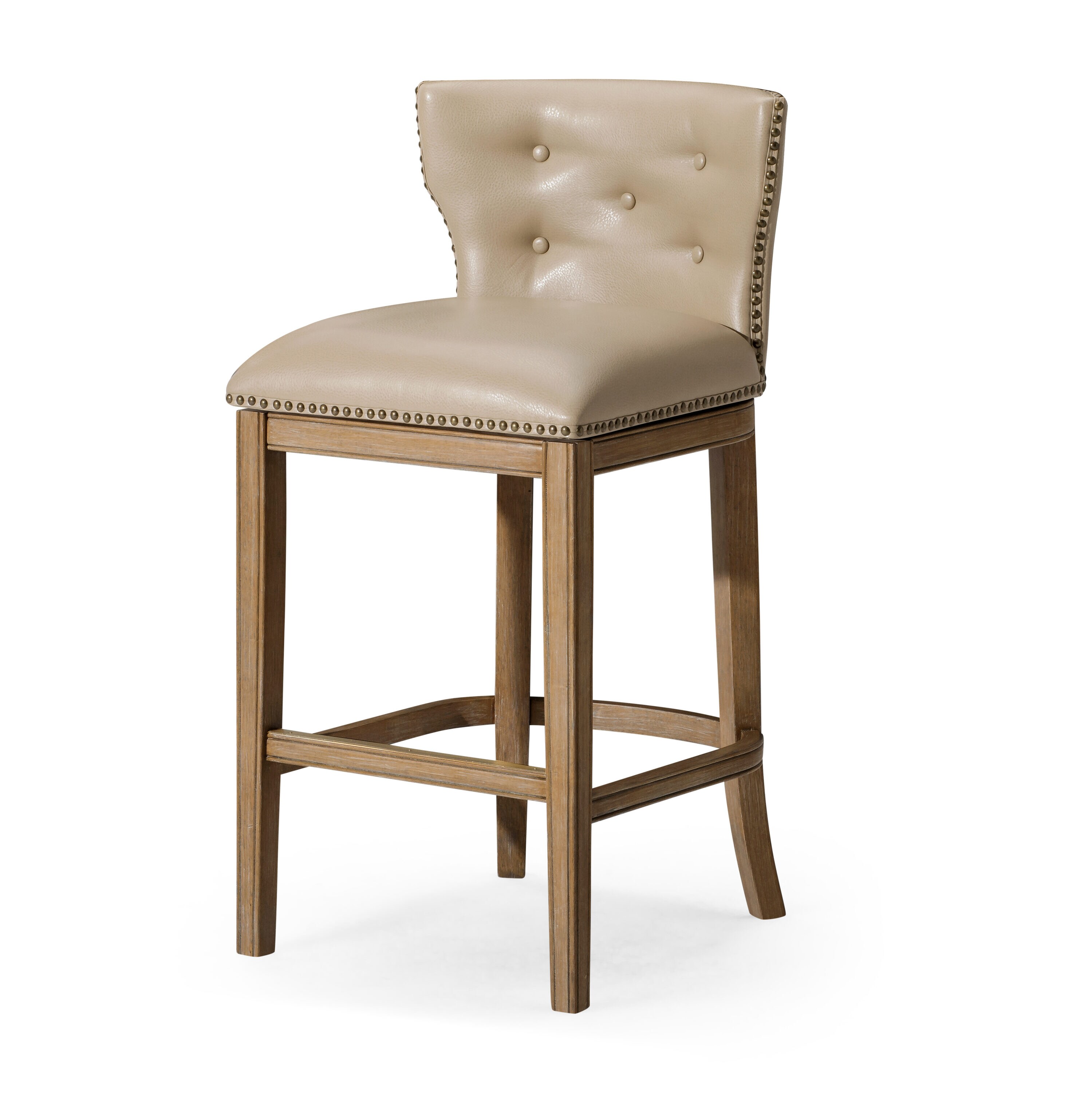 Maven Lane ML109520-PBS-WO 31in Hugo Bar Stool in Weathered Oak Finish with Avanti Bone Vegan Leather