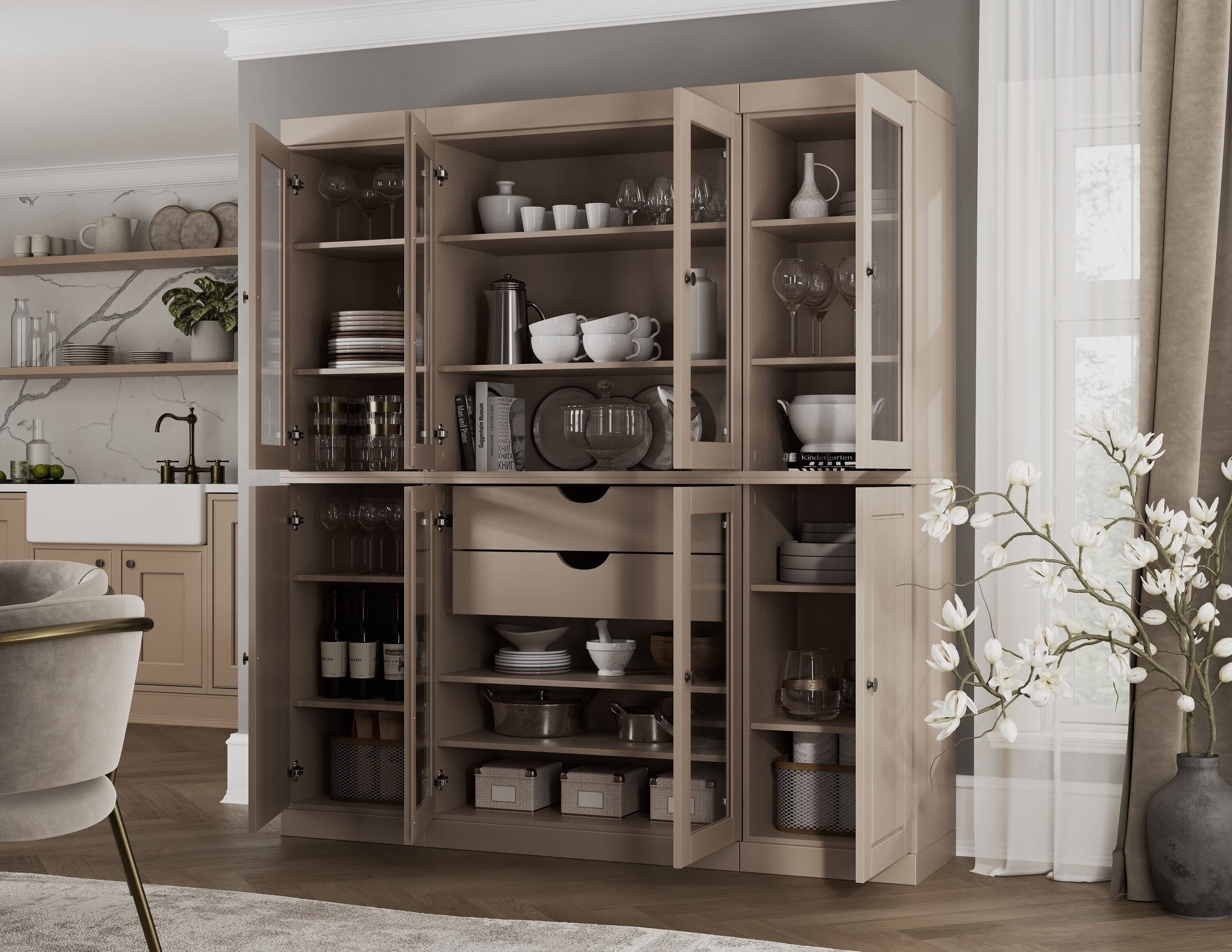 Palace Imports 65-in W Solid Wood Tall Clear Glass Shaker Modular ...