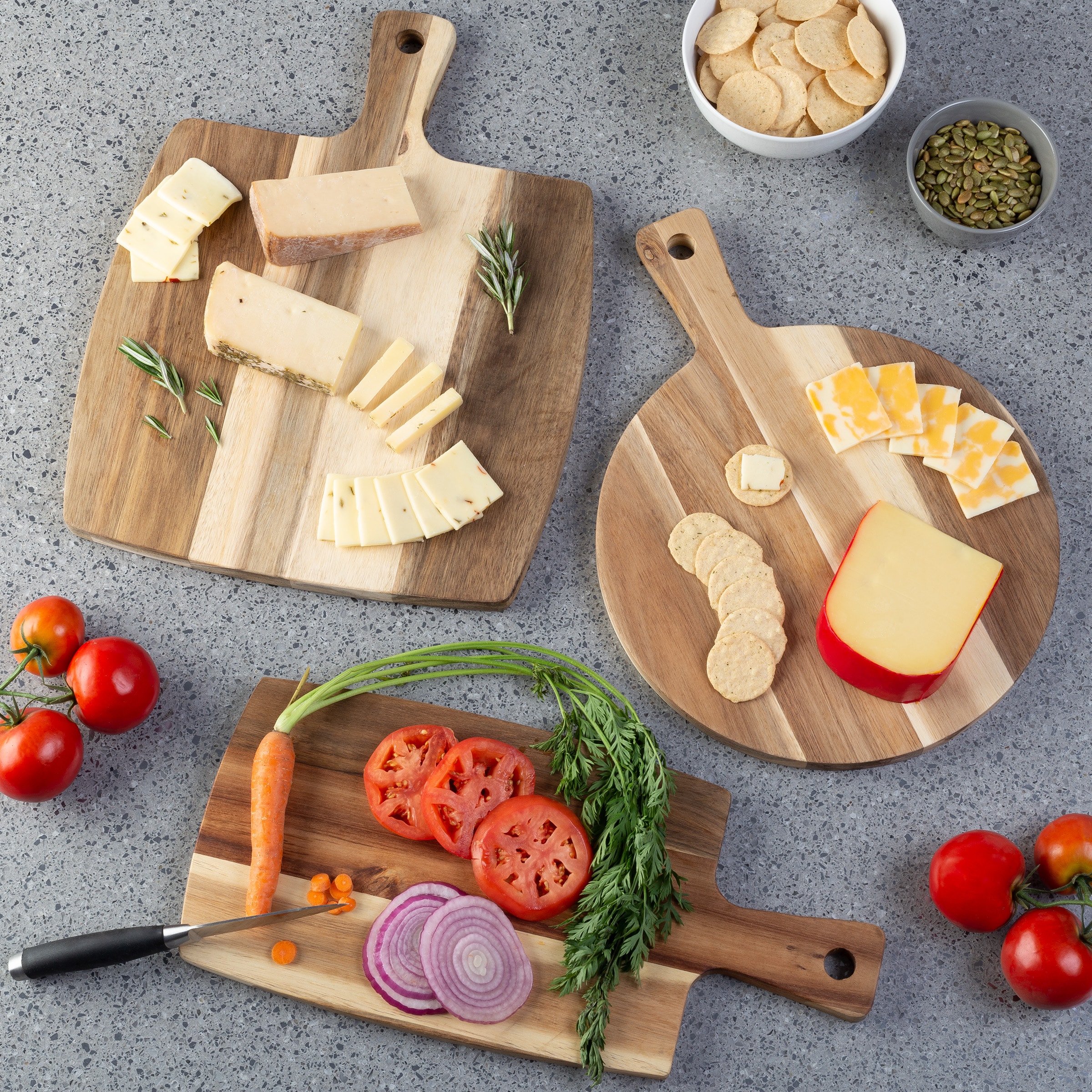 Classic Acacia Wood 3-Piece Cutting Board Set with Handles