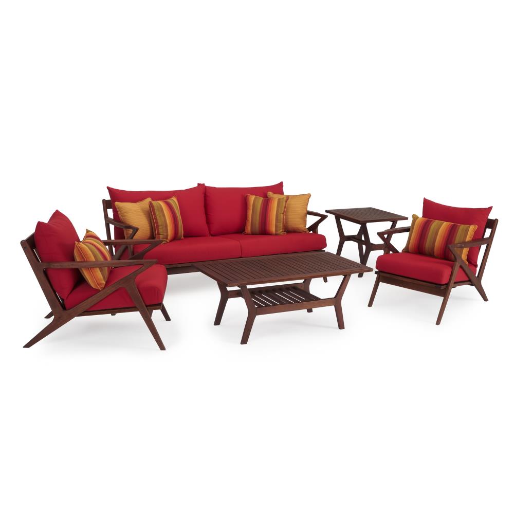 RST Brands OP-AWSS5-VGHN-SUN-K Vaughn 5-Piece Patio Sofa Conversation Set with Red Sunbrella Cushions